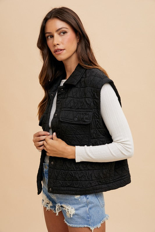 Annie Wear Texture Quilted Snap Down Vest Coat-TOPS / DRESSES-[Adult]-[Female]-2022 Online Blue Zone Planet