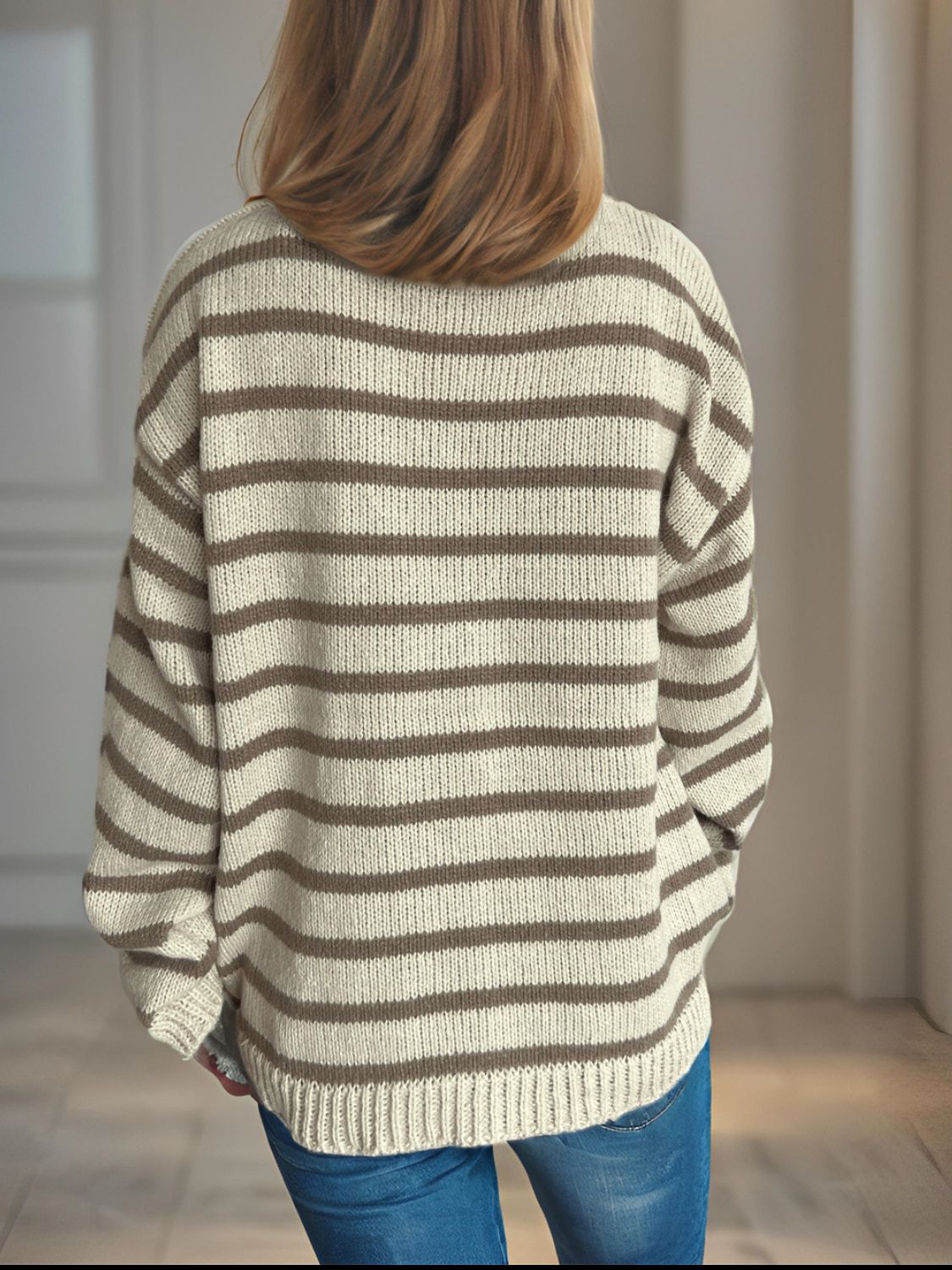 Blue Zone Planet | Striped Round Neck Long Sleeve Sweater-TOPS / DRESSES-[Adult]-[Female]-2022 Online Blue Zone Planet