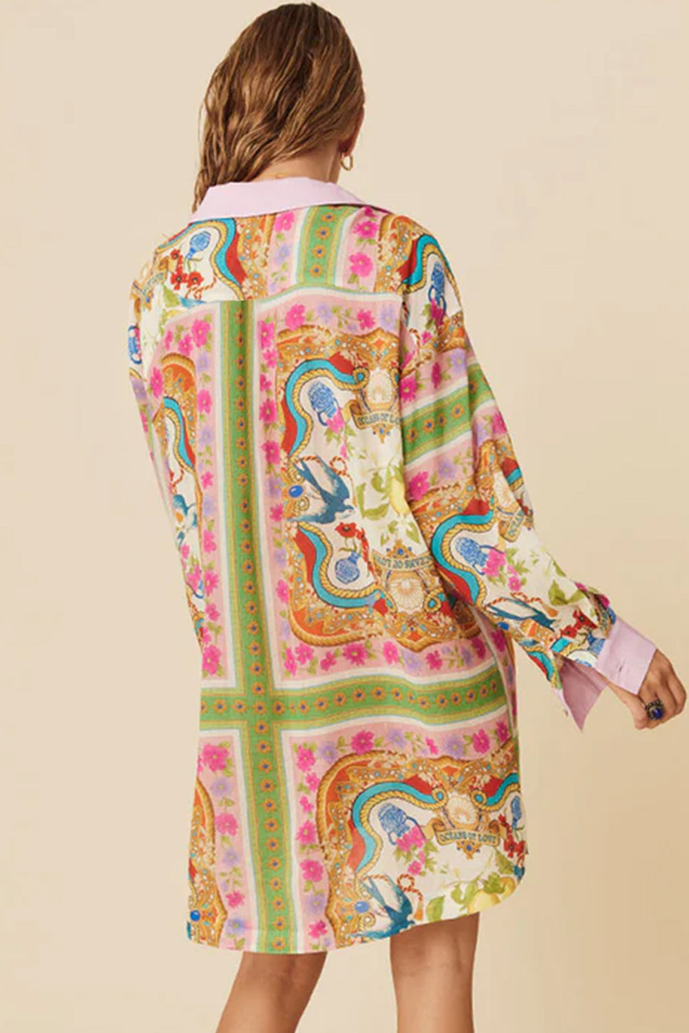 Blue Zone Planet | Multicolour Boho Floral Print Buttoned Long Sleeve Shirt Dress-TOPS / DRESSES-[Adult]-[Female]-2022 Online Blue Zone Planet