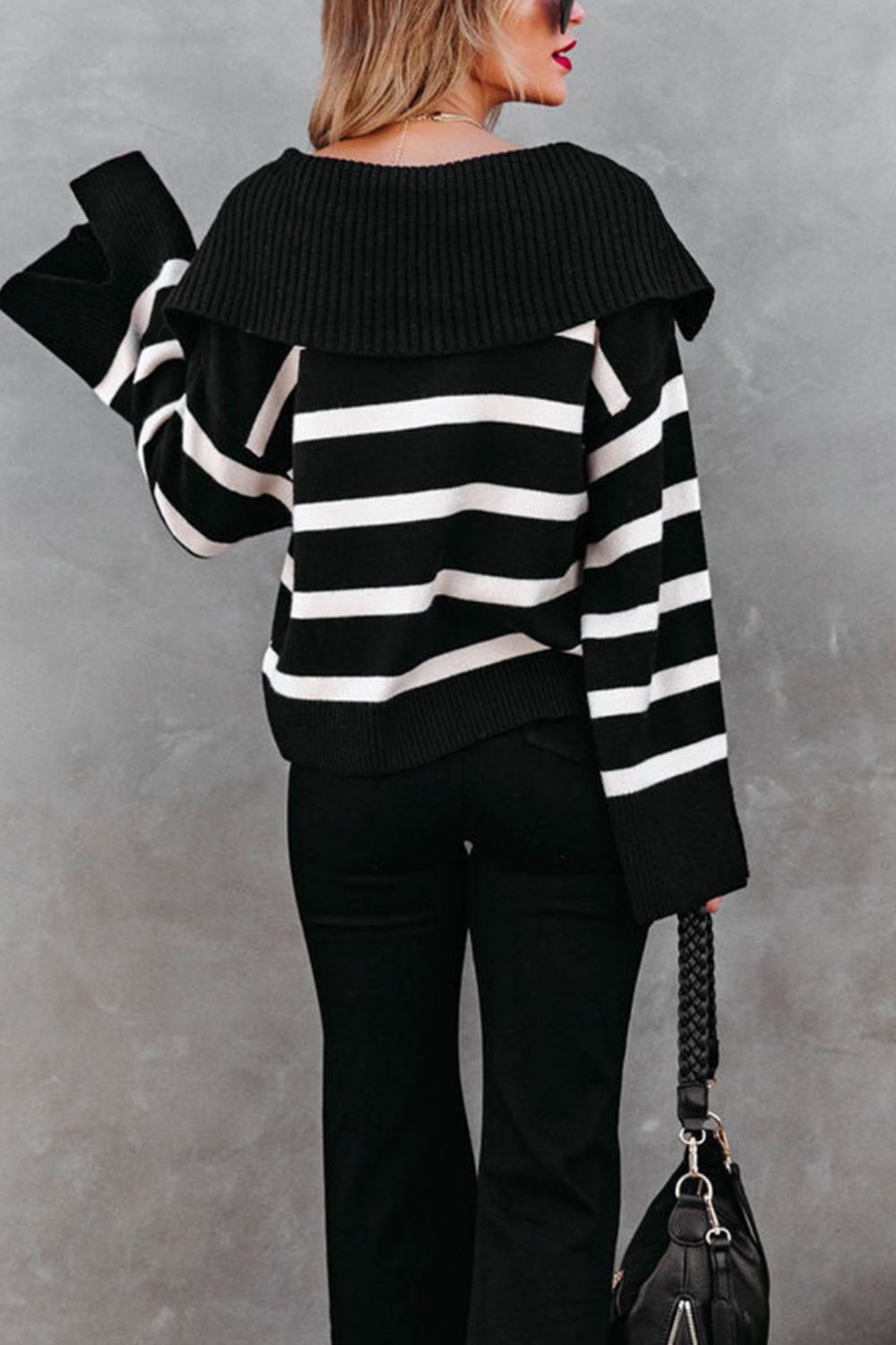 Blue Zone Planet | Striped Johnny Collar Long Sleeve Sweater-TOPS / DRESSES-[Adult]-[Female]-2022 Online Blue Zone Planet