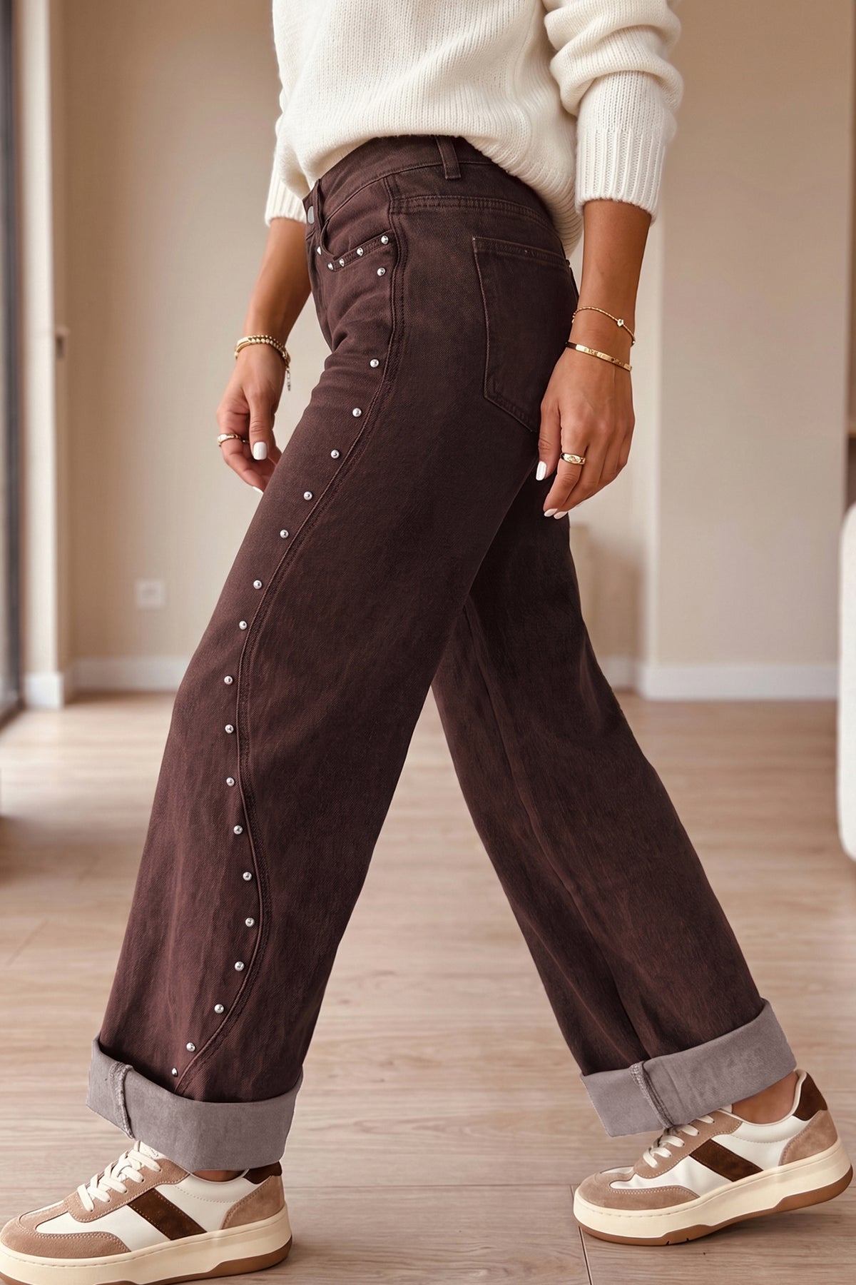 Dusk Blue Side Seam Rivet Detail Ankle Length Casual Jeans-Bottoms/Jeans-[Adult]-[Female]-2022 Online Blue Zone Planet
