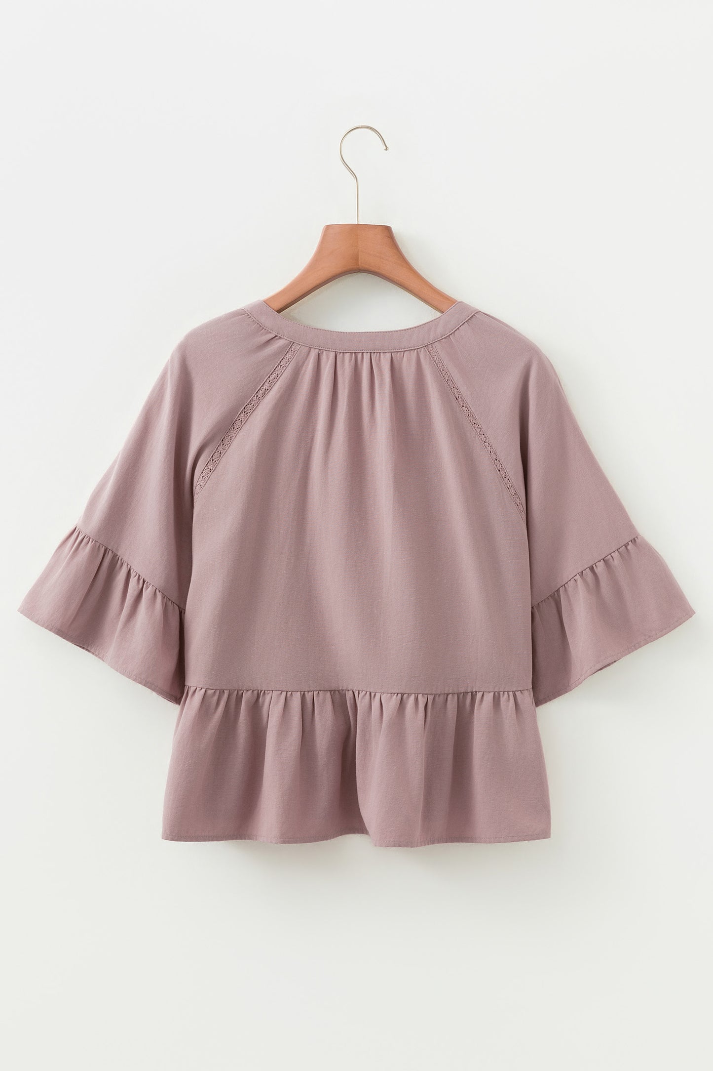 Sepia Rose Slit V Neck Ruffled Loose Blouse-Tops/Blouses & Shirts-[Adult]-[Female]-2022 Online Blue Zone Planet