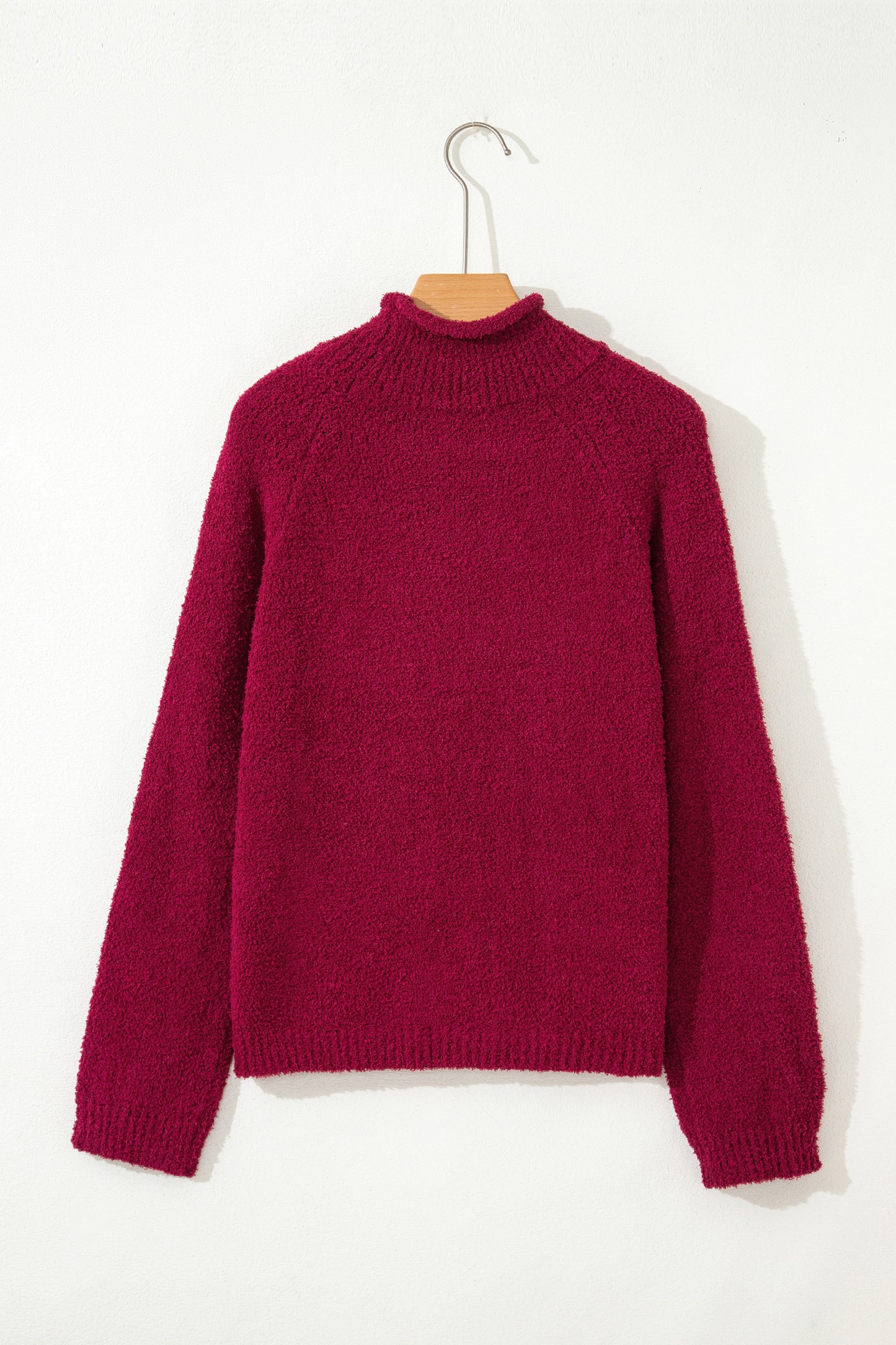 Burgundy Popcorn Mock Neck Solid Sweater-Sweaters & Cardigans/Sweaters-[Adult]-[Female]-2022 Online Blue Zone Planet