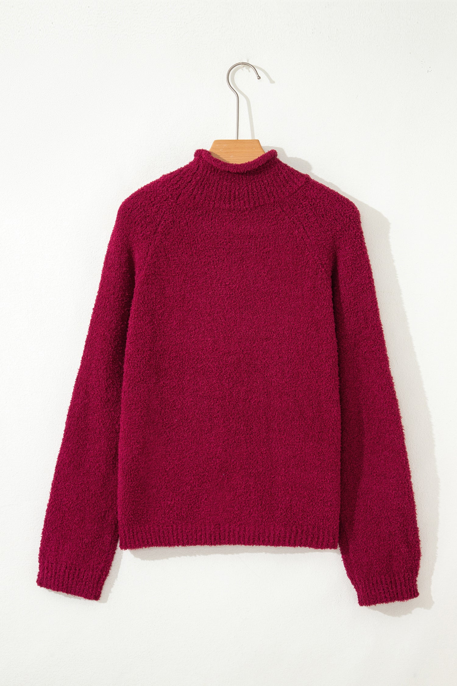 Burgundy Popcorn Mock Neck Solid Sweater-Sweaters & Cardigans/Sweaters-[Adult]-[Female]-2022 Online Blue Zone Planet