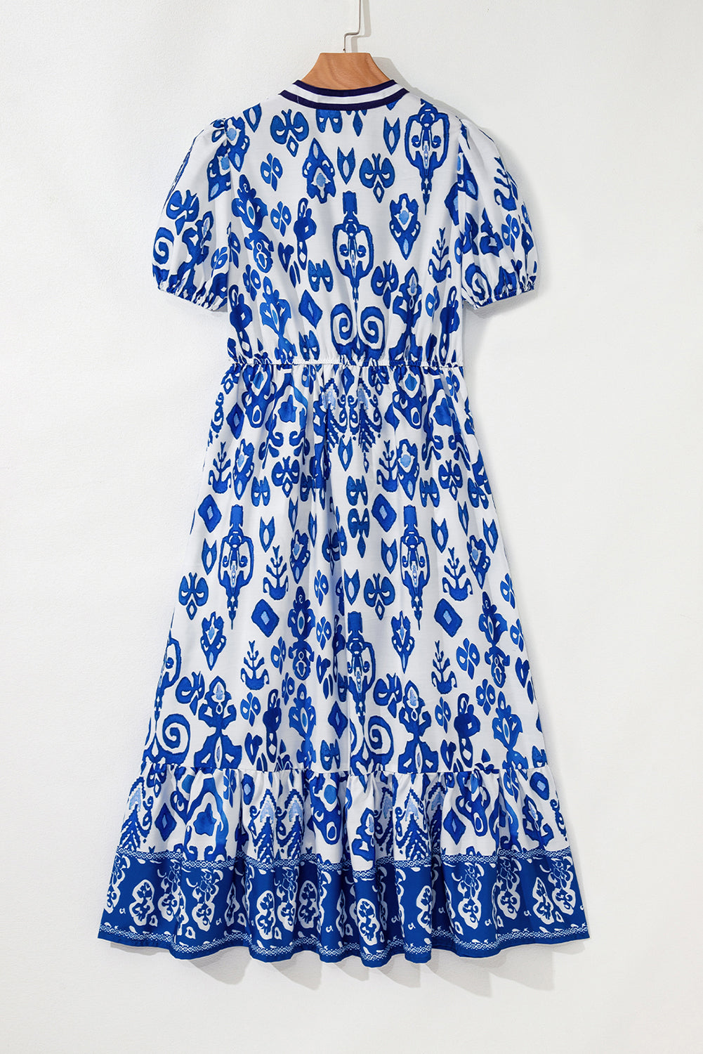 Blue Floral Puff Short Sleeve V Neck High Waist Maxi Dress-TOPS / DRESSES-[Adult]-[Female]-2022 Online Blue Zone Planet