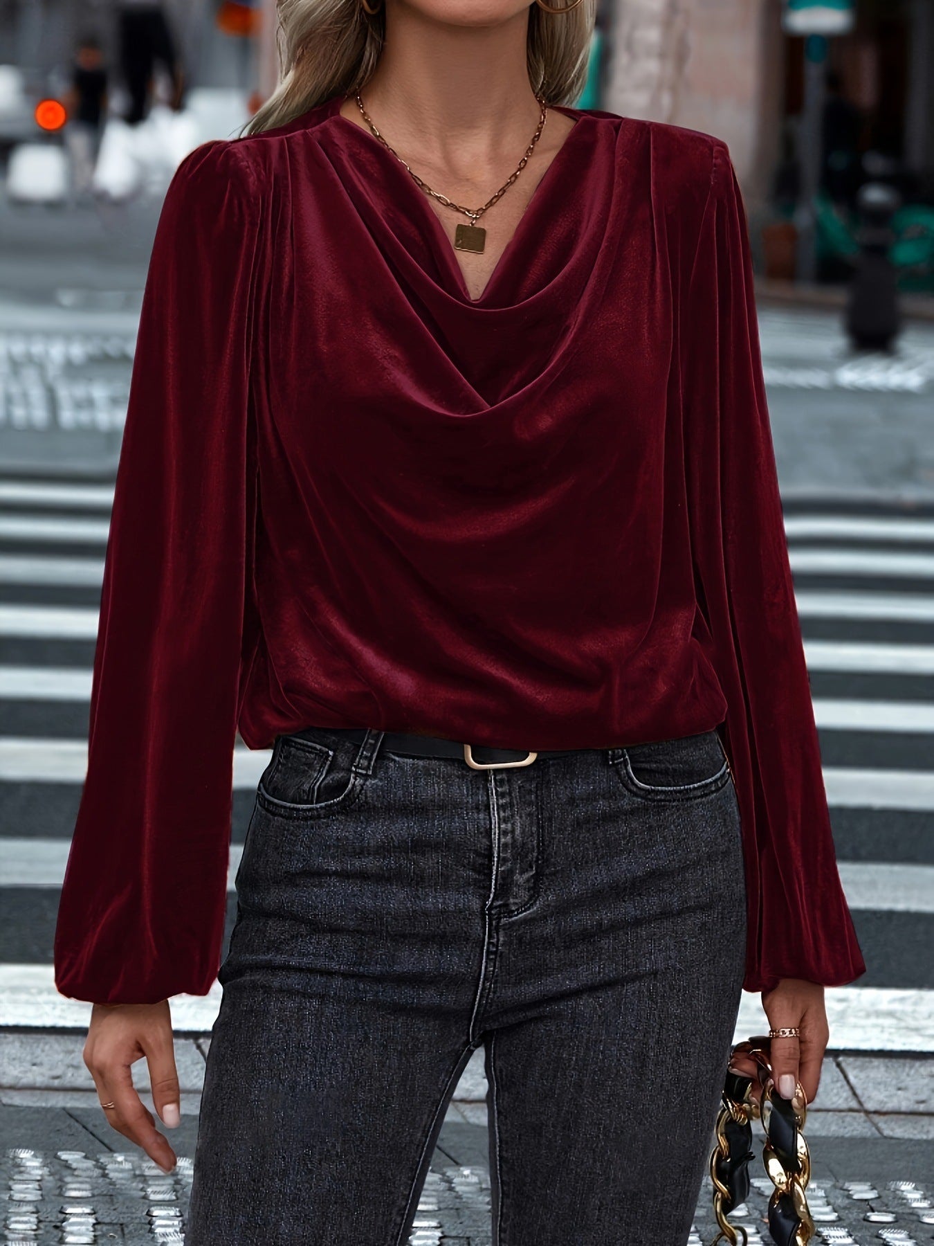 Cowl Neck Long Sleeve Blouse-TOPS / DRESSES-[Adult]-[Female]-2022 Online Blue Zone Planet