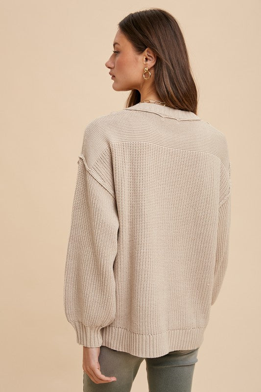 Annie Wear Half Button Ribbed Hem Sweater-TOPS / DRESSES-[Adult]-[Female]-2022 Online Blue Zone Planet