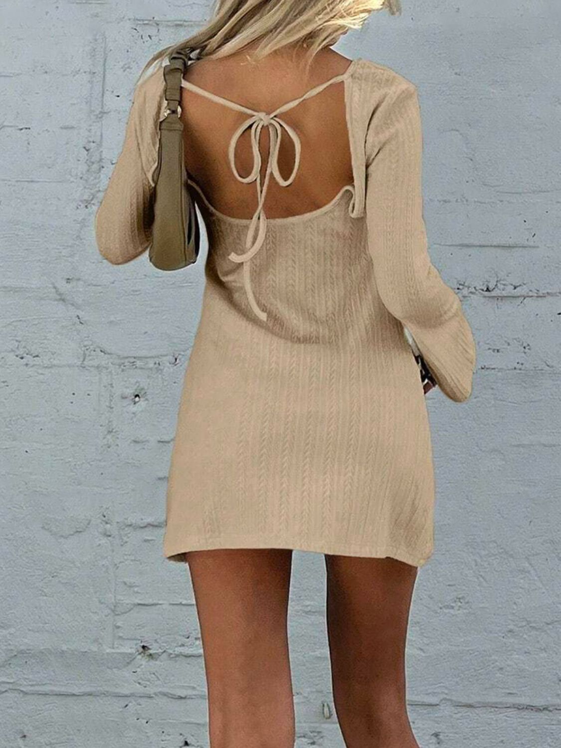 Laura's Backless Round Neck Long Sleeve Mini Dress - Blue Zone Planet Black / XL by Blue Zone Planet Laura's Backless Round Neck Long Sleeve Mini Dress - Blue Zone Planet Black / XL by Blue Zone Planet