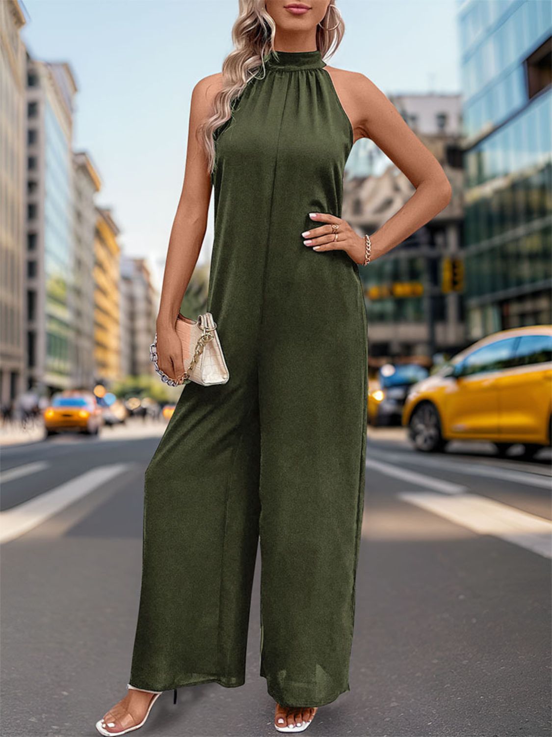 Tied Grecian Wide Leg Jumpsuit-TOPS / DRESSES-[Adult]-[Female]-Dark Green-S-2022 Online Blue Zone Planet