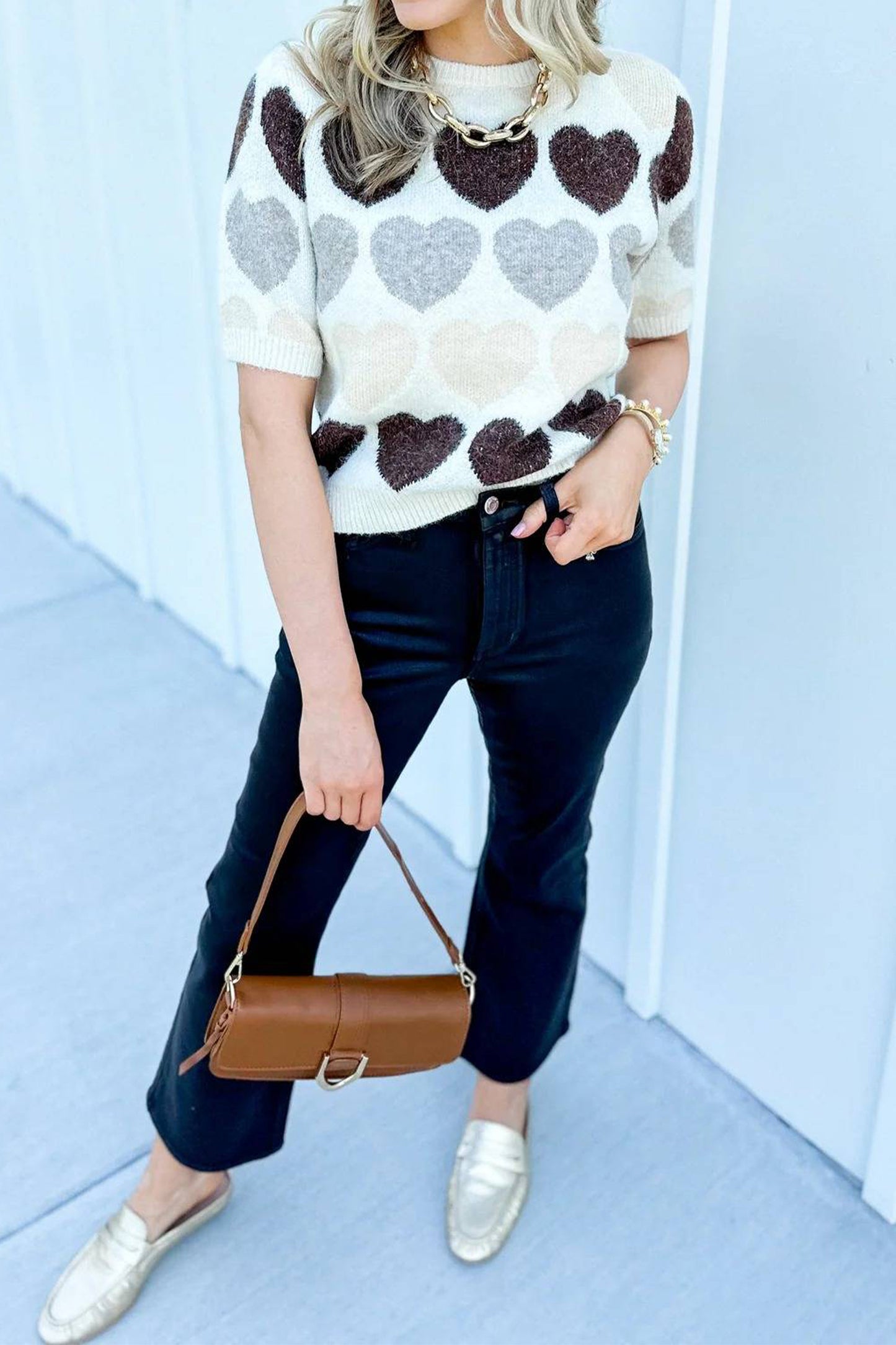 White Valentine Heart Short Sleeve Sweater-TOPS / DRESSES-[Adult]-[Female]-2022 Online Blue Zone Planet