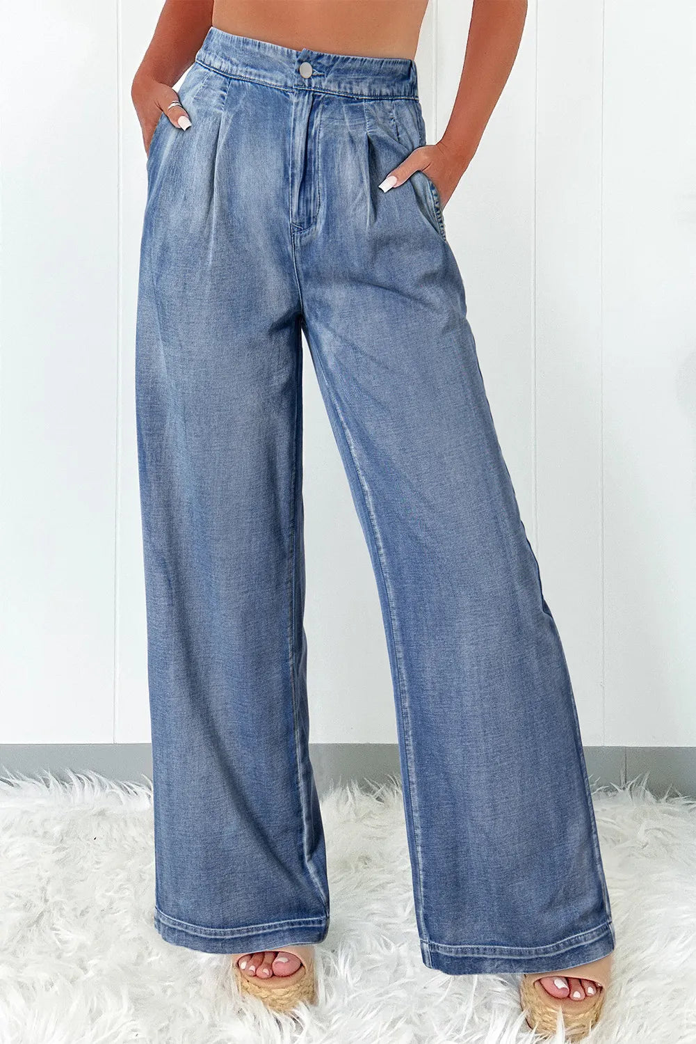 High Waist Wide Leg Jeans-[Adult]-[Female]-Medium-4-2022 Online Blue Zone Planet