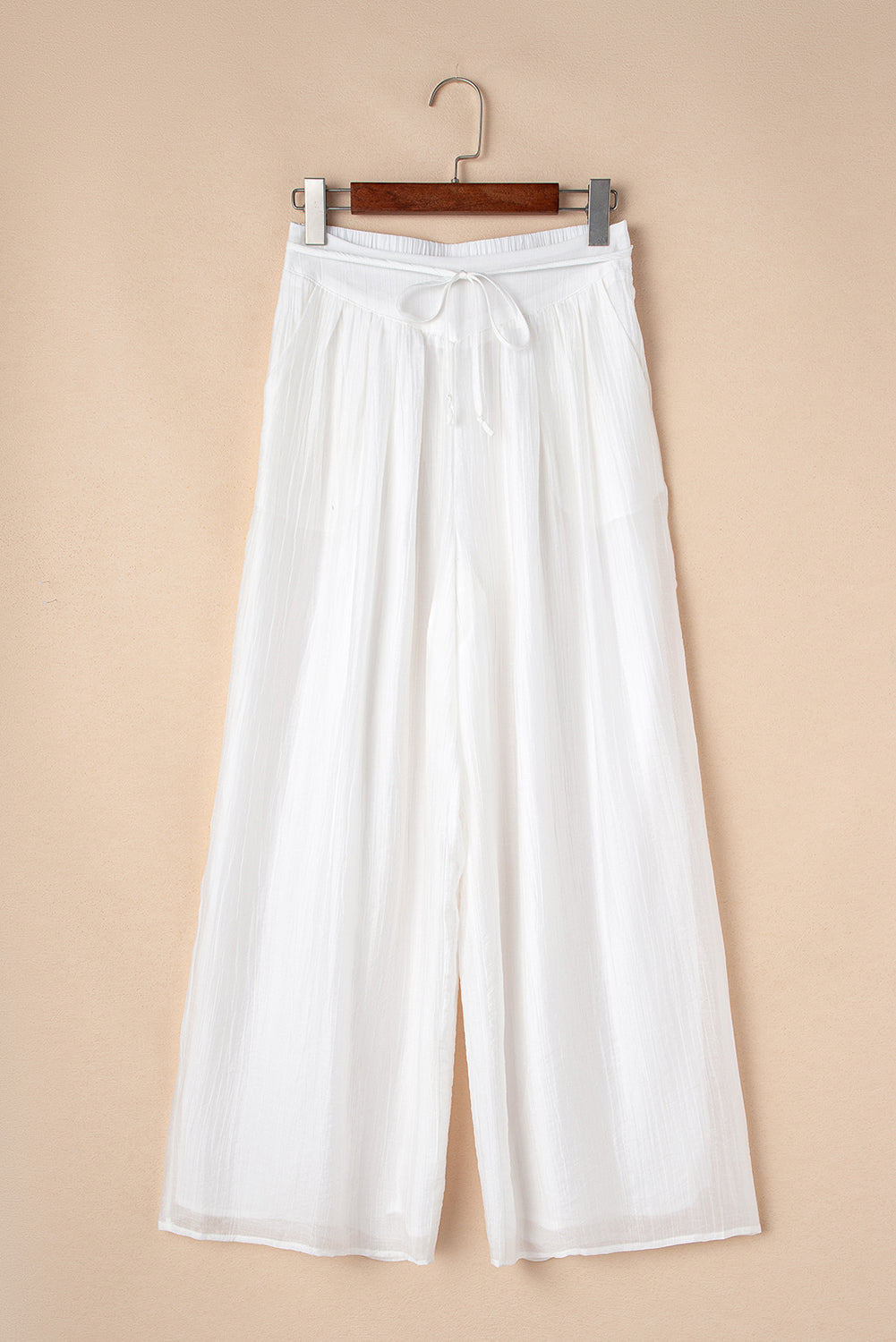 White Casual Tie Waist Pleated Wide Leg Pants-Bottoms/Pants & Culotte-[Adult]-[Female]-2022 Online Blue Zone Planet