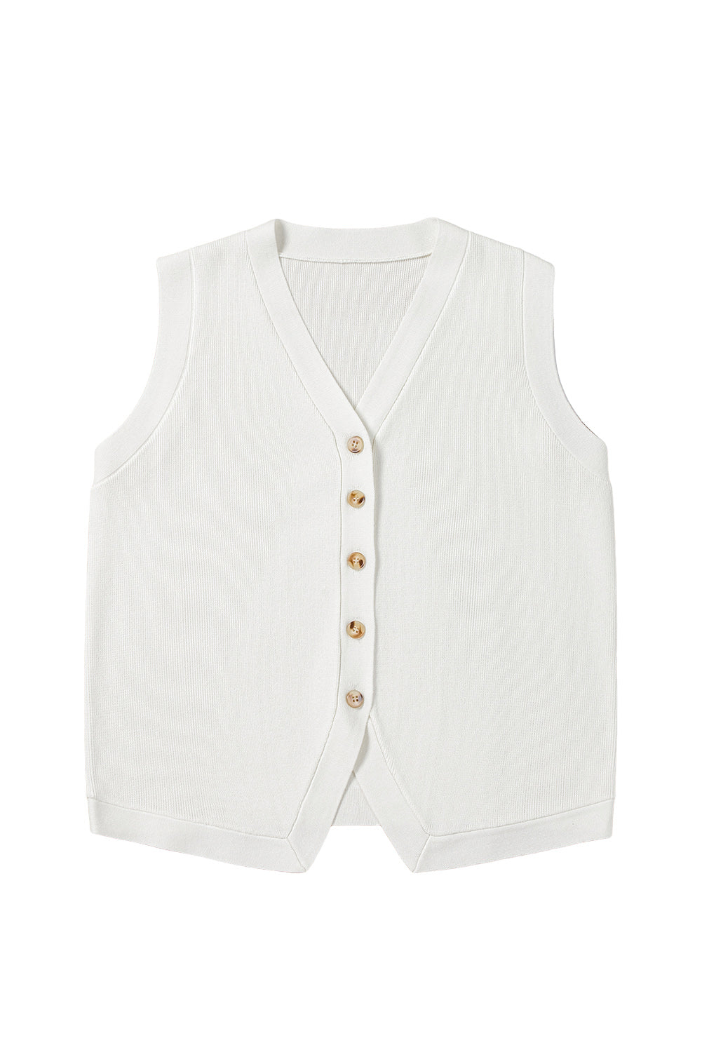 White V Neck Buttoned Sweater Vest-Sweaters & Cardigans/Sweater Vests-[Adult]-[Female]-2022 Online Blue Zone Planet