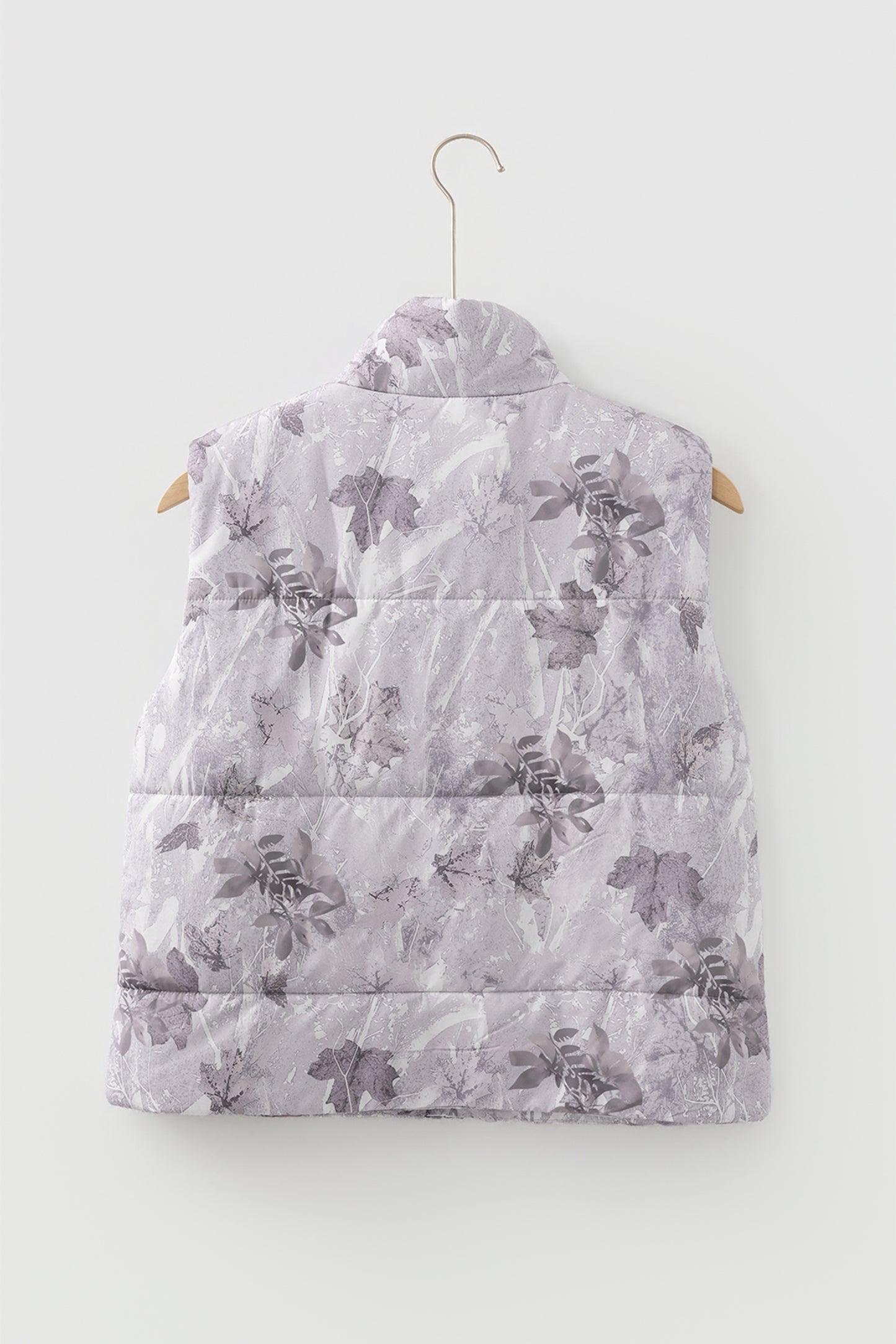 Gray Camo Leaf Print Winter Puffer Vest-TOPS / DRESSES-[Adult]-[Female]-2022 Online Blue Zone Planet