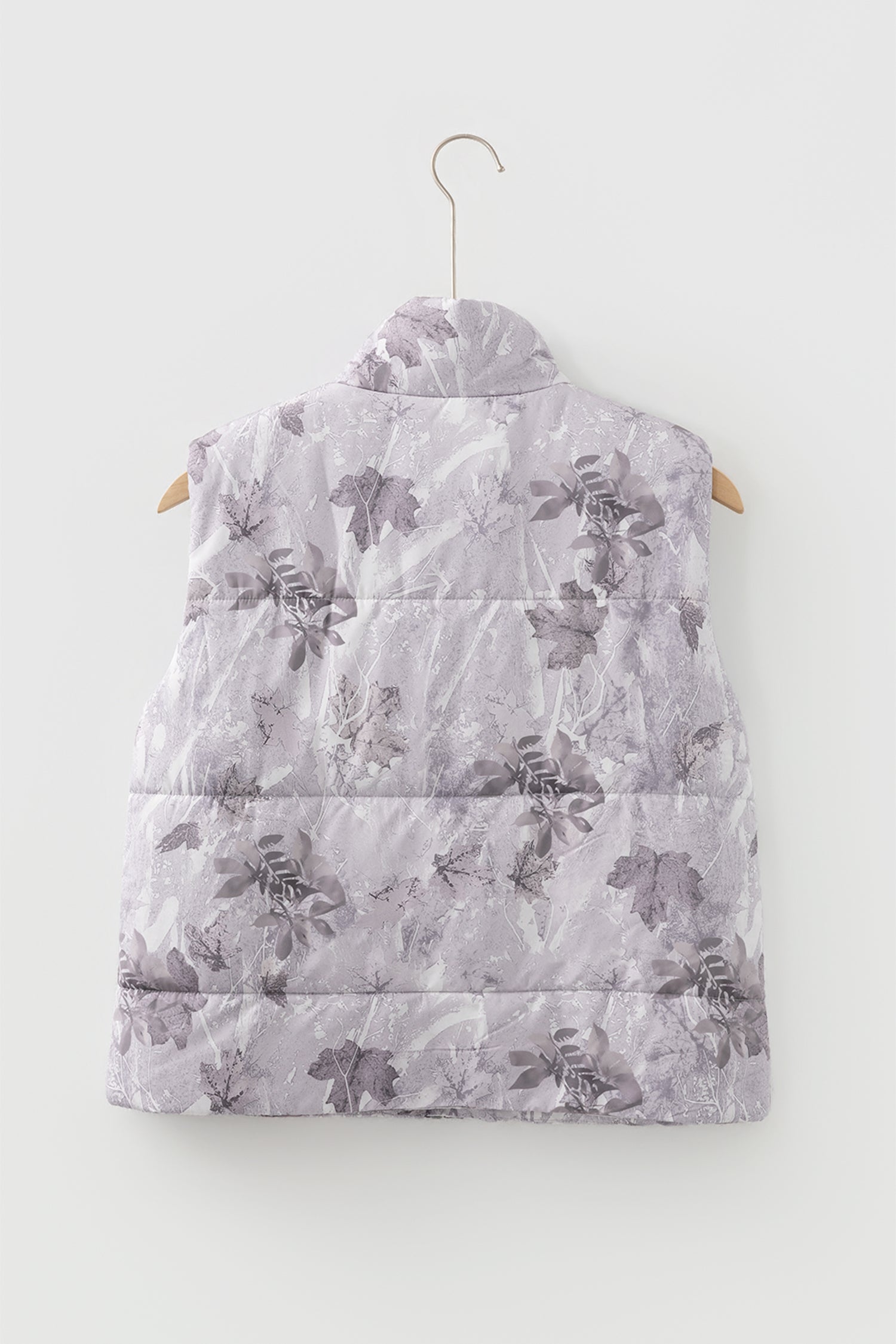 Gray Camo Leaf Print Winter Puffer Vest-TOPS / DRESSES-[Adult]-[Female]-2022 Online Blue Zone Planet