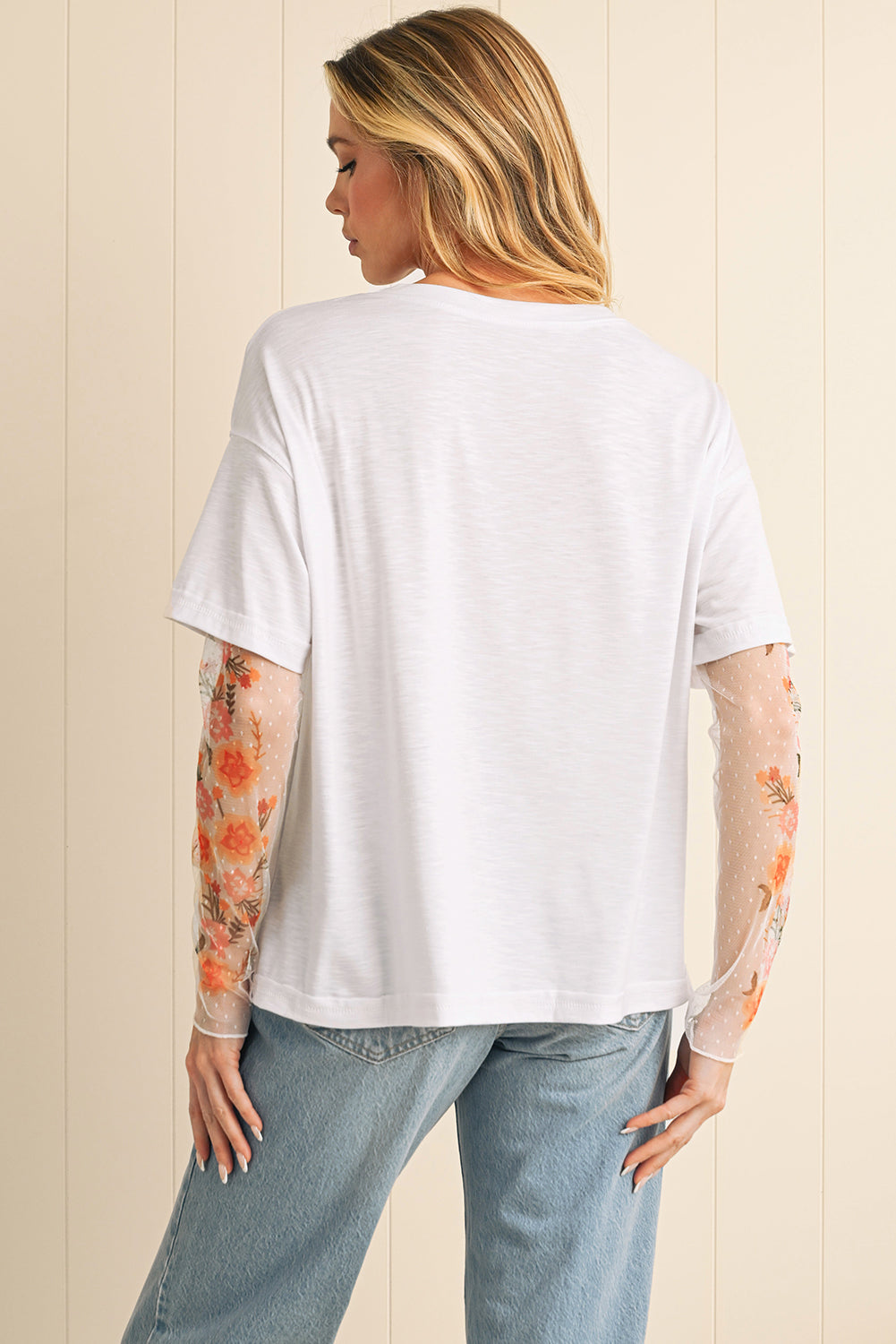 Black Floral Mesh Sleeve Fake Two-Piece Top-Long Sleeve Tops-[Adult]-[Female]-2022 Online Blue Zone Planet