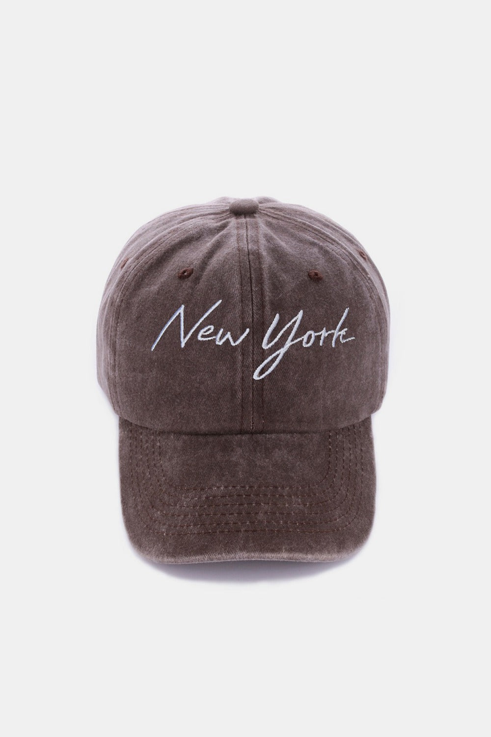 Blue Zone Planet | Zenana Washed Embroidered City Baseball Cap-HATS-[Adult]-[Female]-New York Brown-One Size-2022 Online Blue Zone Planet