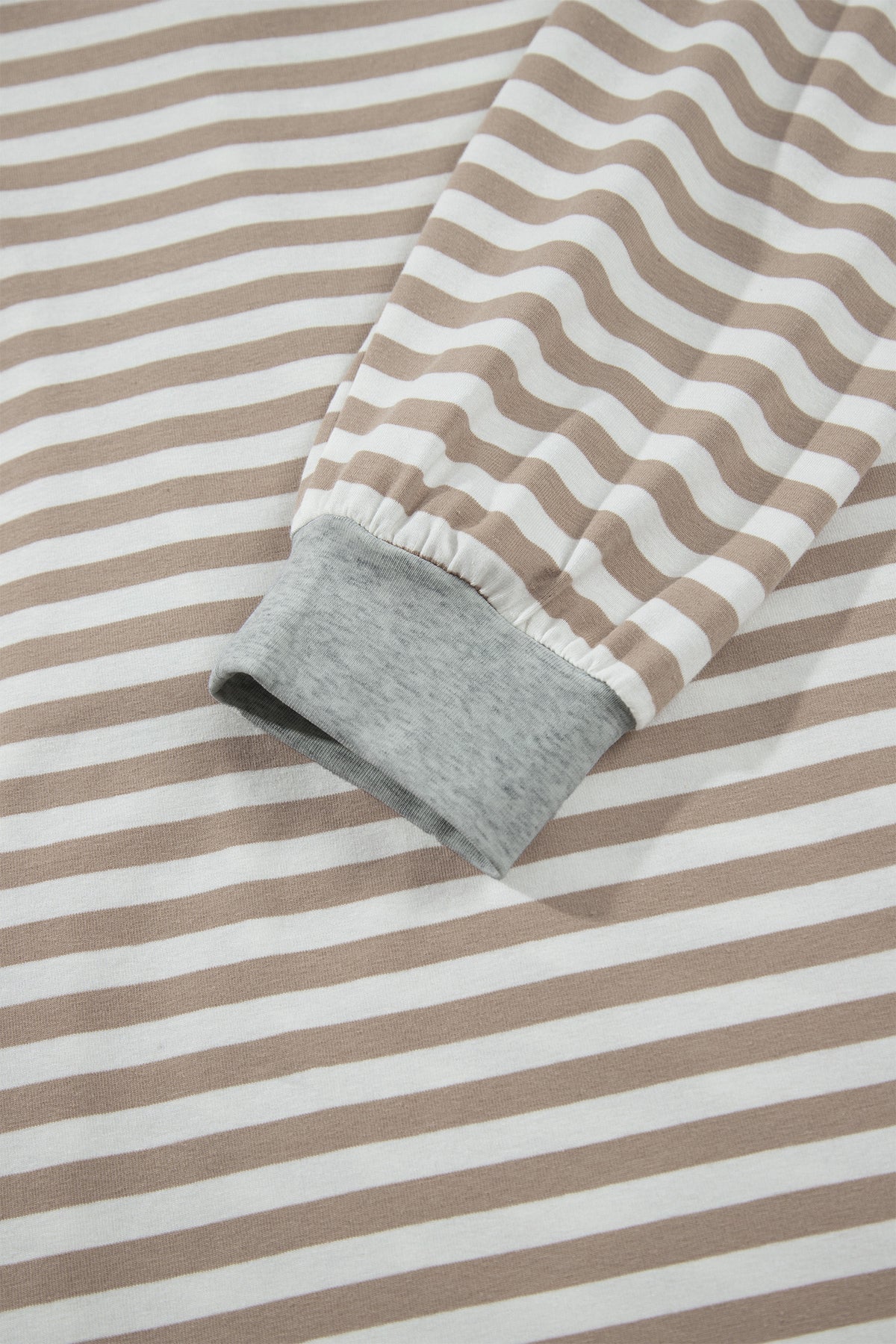 Khaki Stripe Striped Colorblock Cuffs Round Neck Long Sleeve Shift Dress
