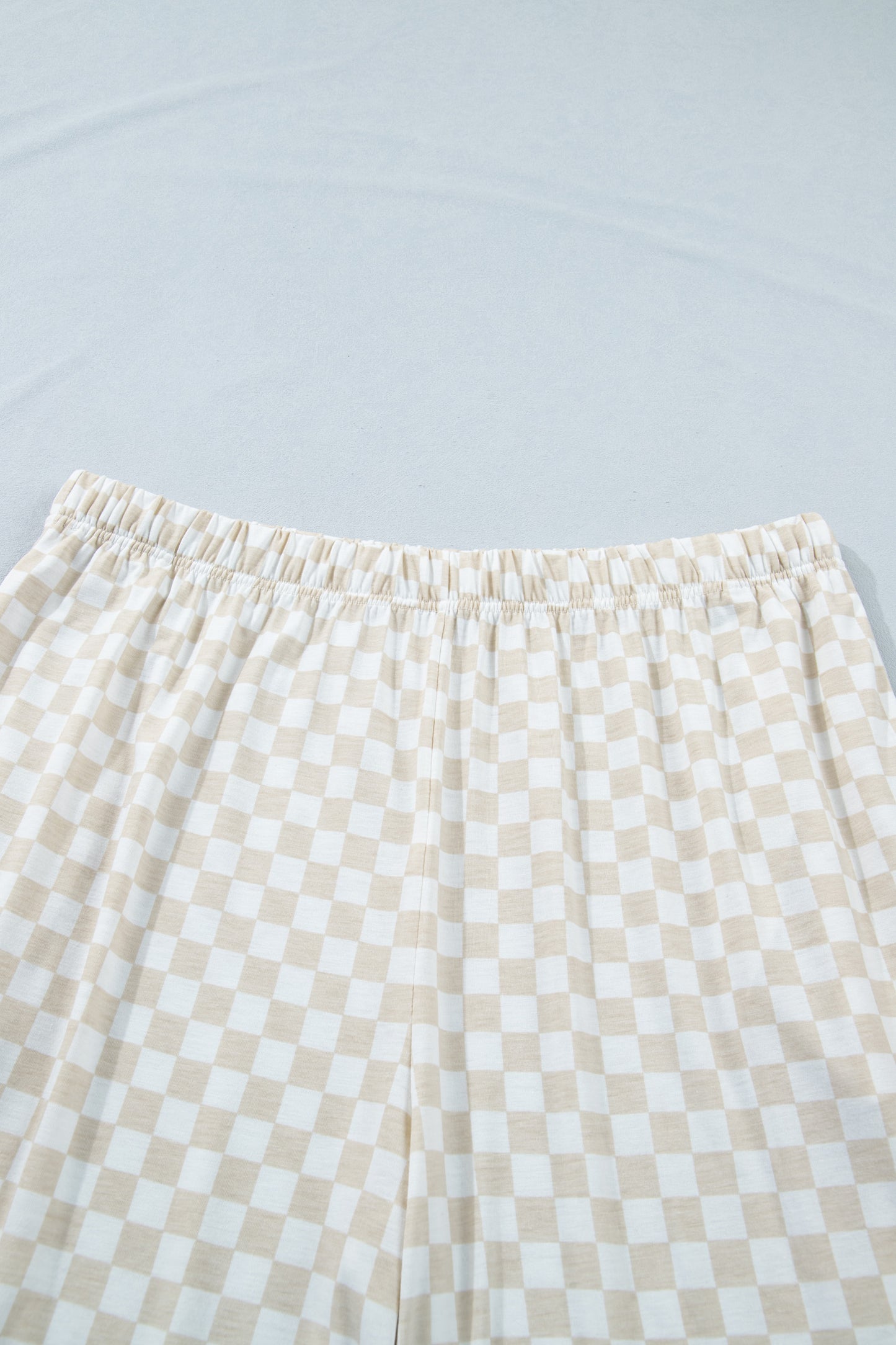 Khaki Plus Size Checkered Print Half Sleeve Tee Loose Pants Two-piece Lounge Set-Plus Size/Plus Size Bottoms-[Adult]-[Female]-2022 Online Blue Zone Planet