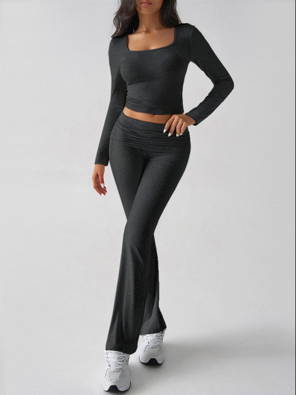 Devine Square Neck Long Sleeve Top and Pants Set-TOPS / DRESSES-[Adult]-[Female]-2022 Online Blue Zone Planet