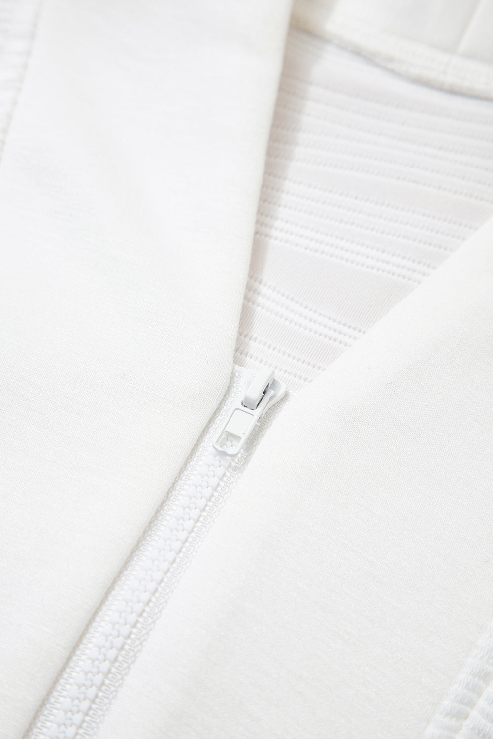 White Solid Color Textured Zip V Neck Pullover Sweatshirt-Tops/Sweatshirts & Hoodies-[Adult]-[Female]-2022 Online Blue Zone Planet