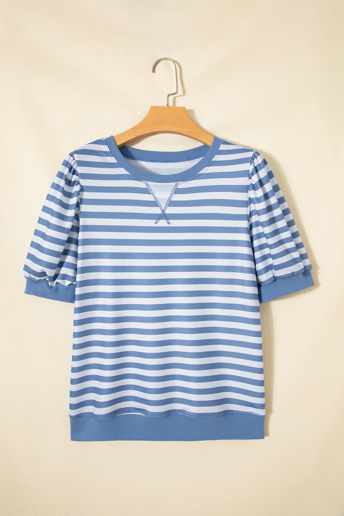 Orange Stripe Short Bubble Sleeve T Shirt-Tops/Tops & Tees-[Adult]-[Female]-2022 Online Blue Zone Planet