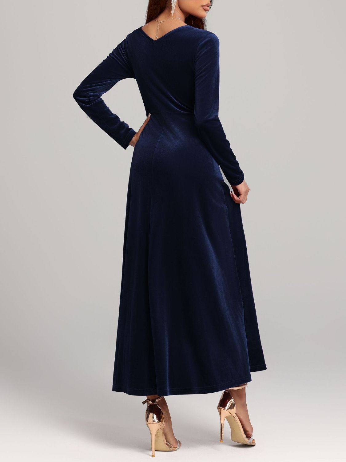 Blue Zone Planet | Square Neck Long Sleeve Velvet Dress-TOPS / DRESSES-[Adult]-[Female]-2022 Online Blue Zone Planet