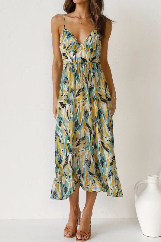 Tied Printed Sleeveless Cami Dress-TOPS / DRESSES-[Adult]-[Female]-Sage-XS-2022 Online Blue Zone Planet