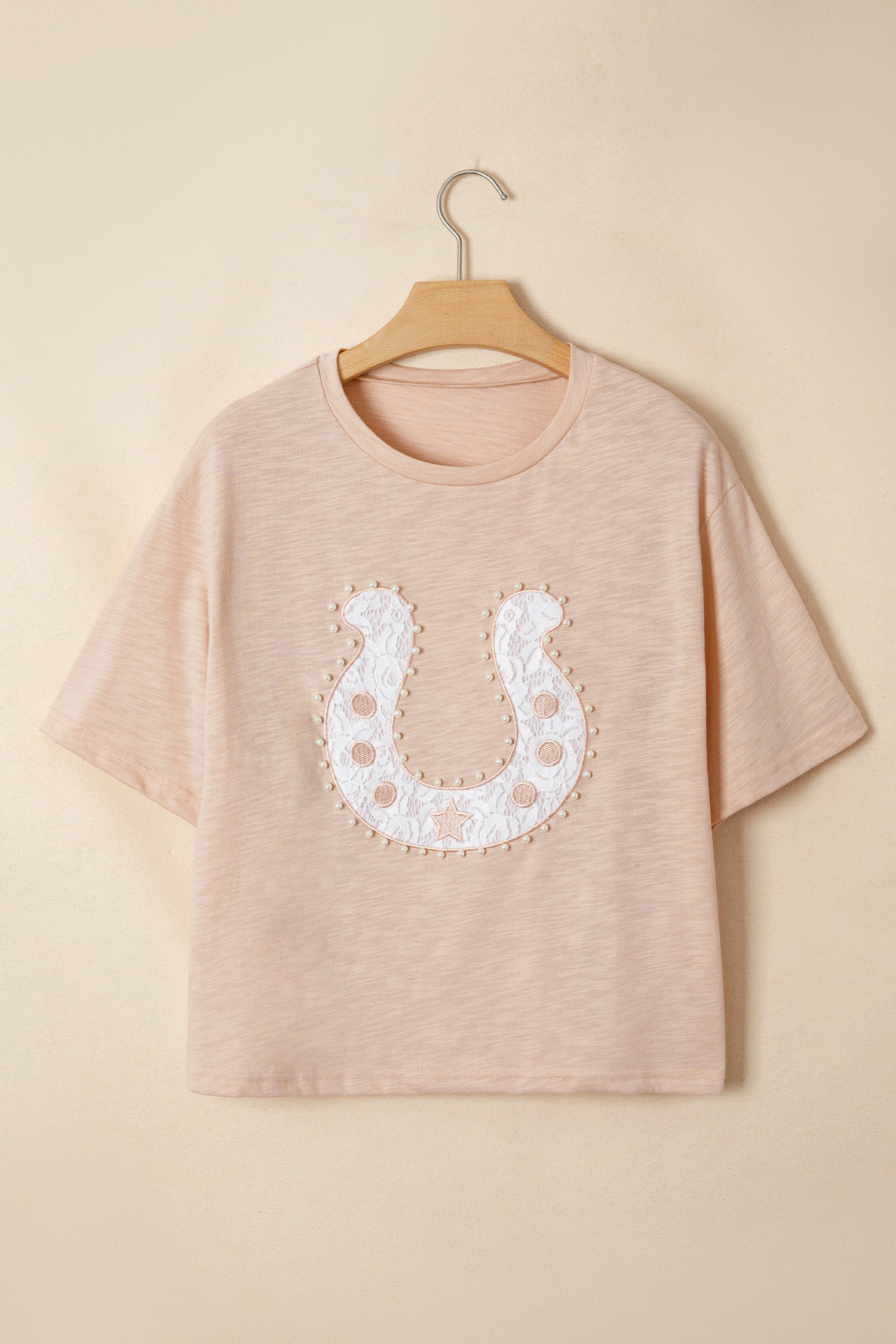 Smoke Gray Lace Pearled Decor Horse Shoe Graphic Western T Shirt-Tops/Tops & Tees-[Adult]-[Female]-2022 Online Blue Zone Planet