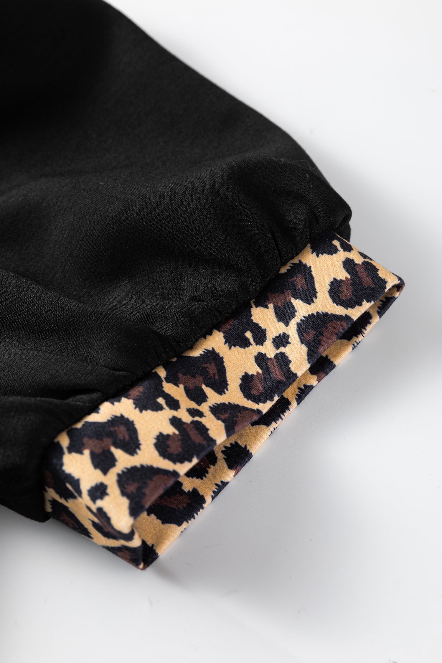 Black Leopard Patchwork Zip Collared Short Puff Sleeve Shift Mini Dress-TOPS / DRESSES-[Adult]-[Female]-2022 Online Blue Zone Planet