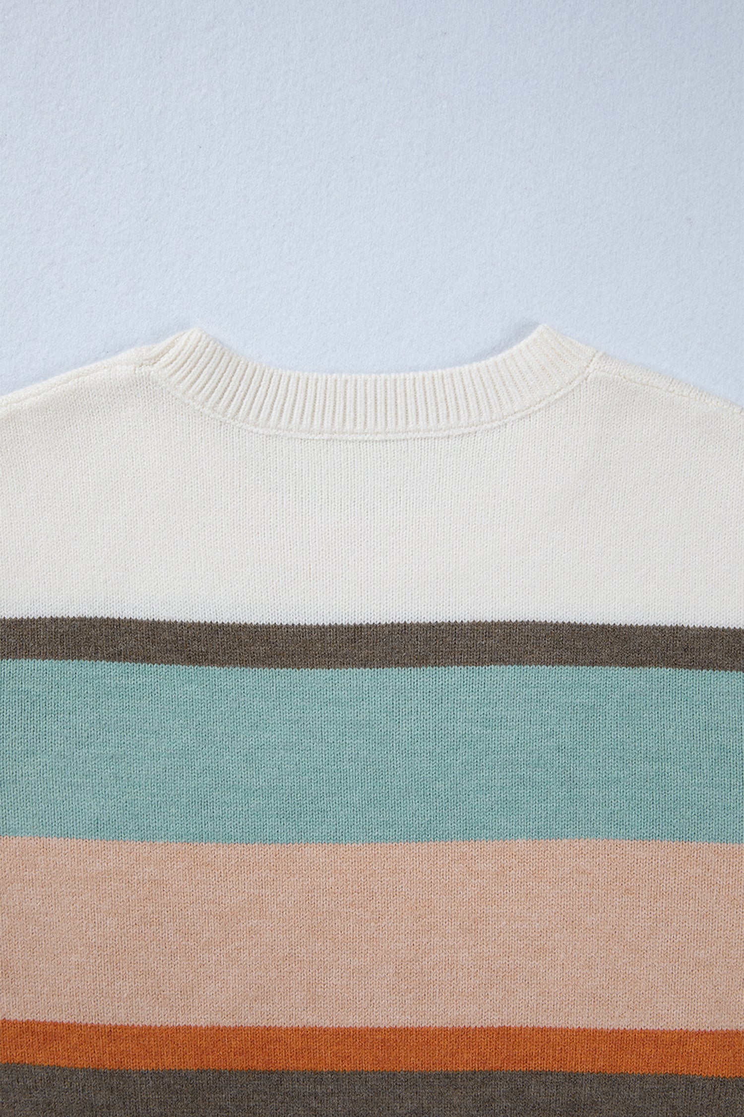 White Striped Color Block Knit Drop Shoulder Sweater-TOPS / DRESSES-[Adult]-[Female]-2022 Online Blue Zone Planet