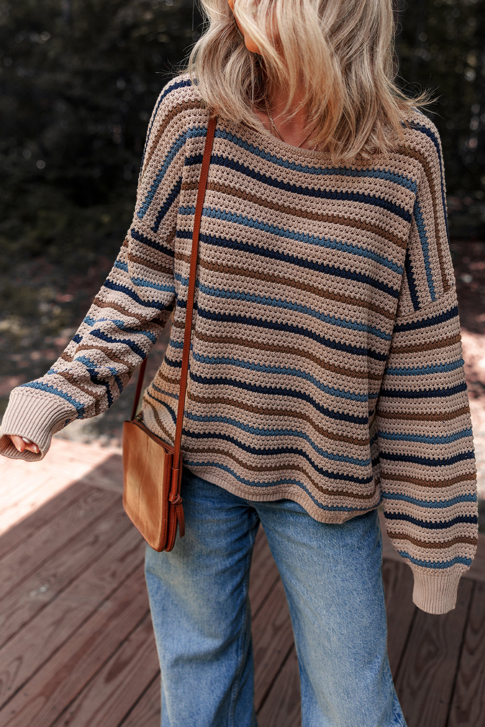 Multicolour Striped Knitted Drop Shoulder Round Neck Sweater-TOPS / DRESSES-[Adult]-[Female]-2022 Online Blue Zone Planet