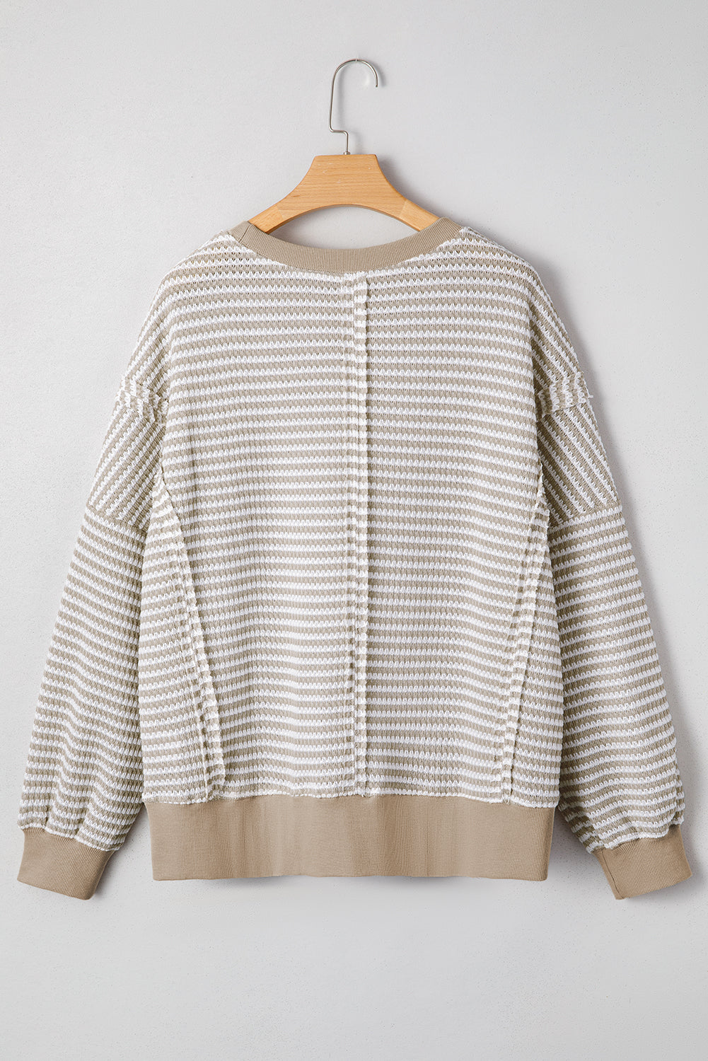 Brown Stripe Ribbed Trim Drop Shoulder Long Sleeve Oversize Top-Tops/Long Sleeve Tops-[Adult]-[Female]-2022 Online Blue Zone Planet