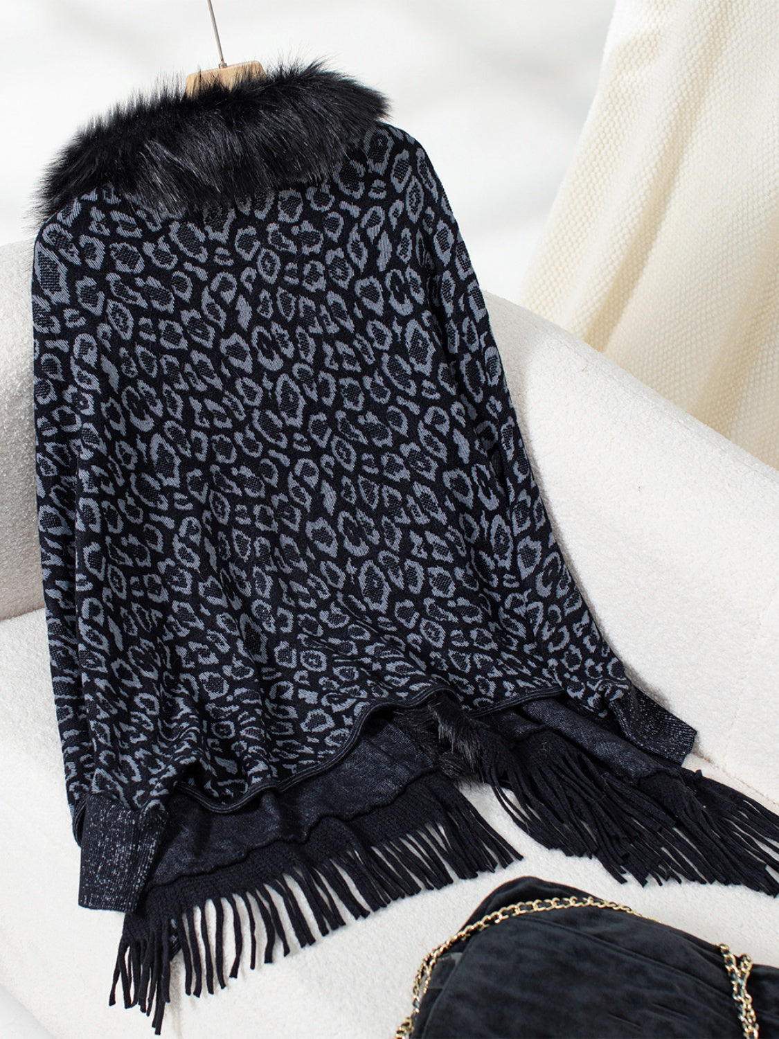 Fringe Leopard Open Front Long Sleeve Poncho-TOPS / DRESSES-[Adult]-[Female]-2022 Online Blue Zone Planet