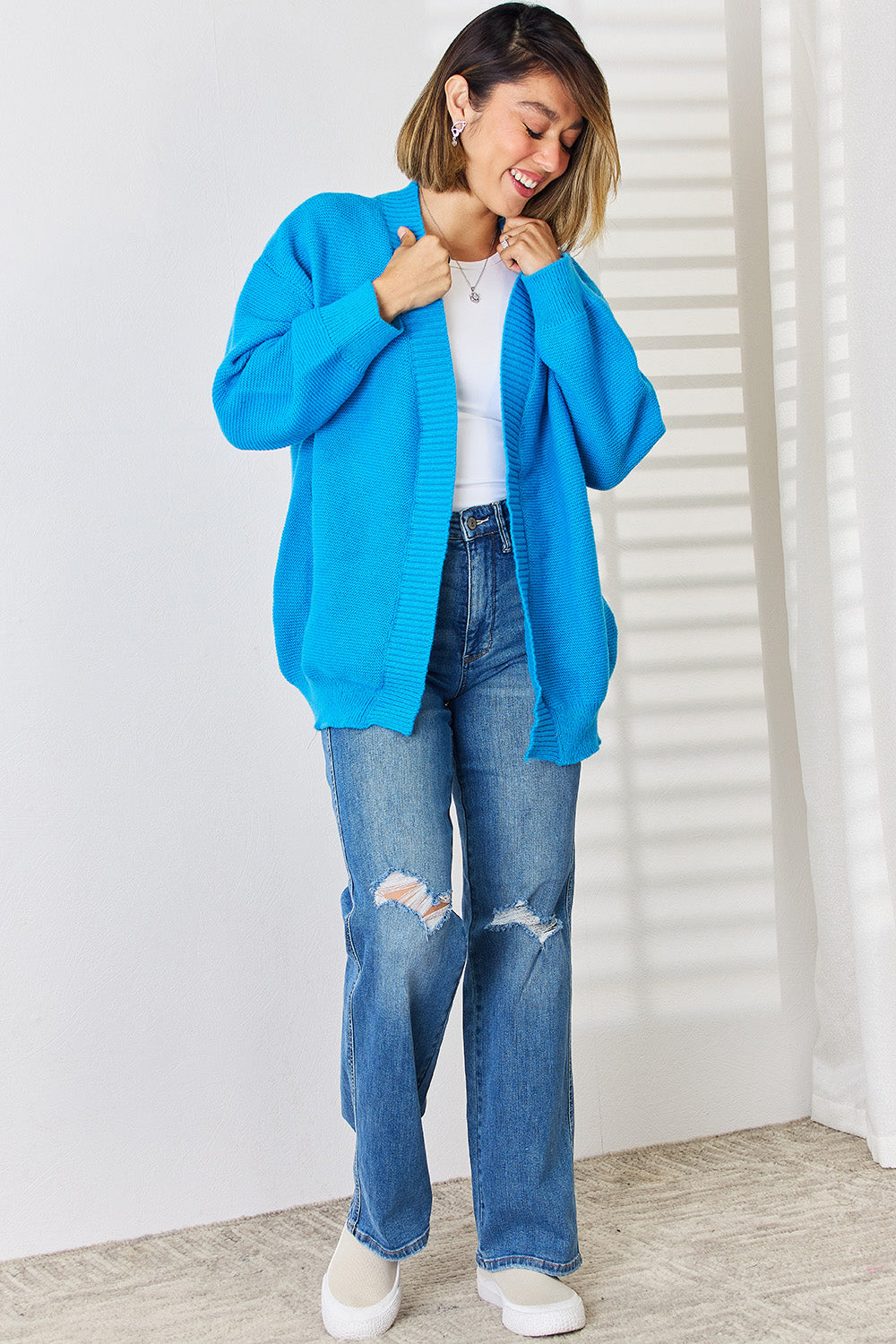 Open Front Dropped Shoulder Cardigan-TOPS / DRESSES-[Adult]-[Female]-2022 Online Blue Zone Planet