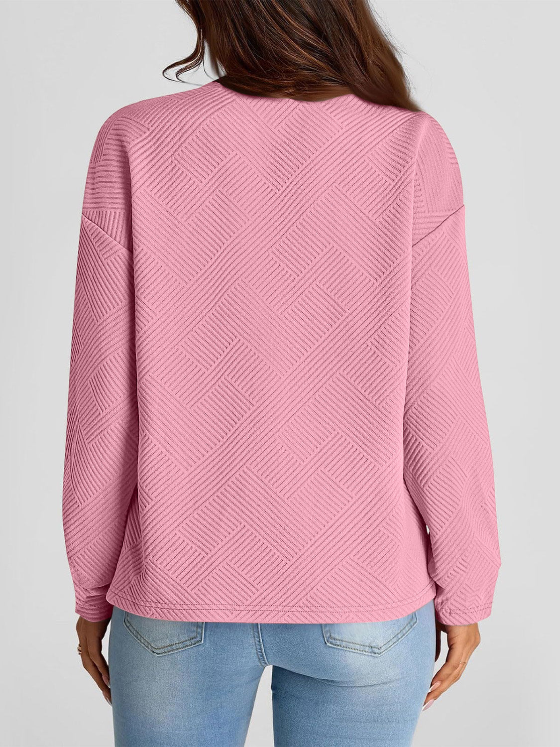 Full Size Texture Round Neck Long Sleeve Sweatshirt-TOPS / DRESSES-[Adult]-[Female]-Pink-S-2022 Online Blue Zone Planet