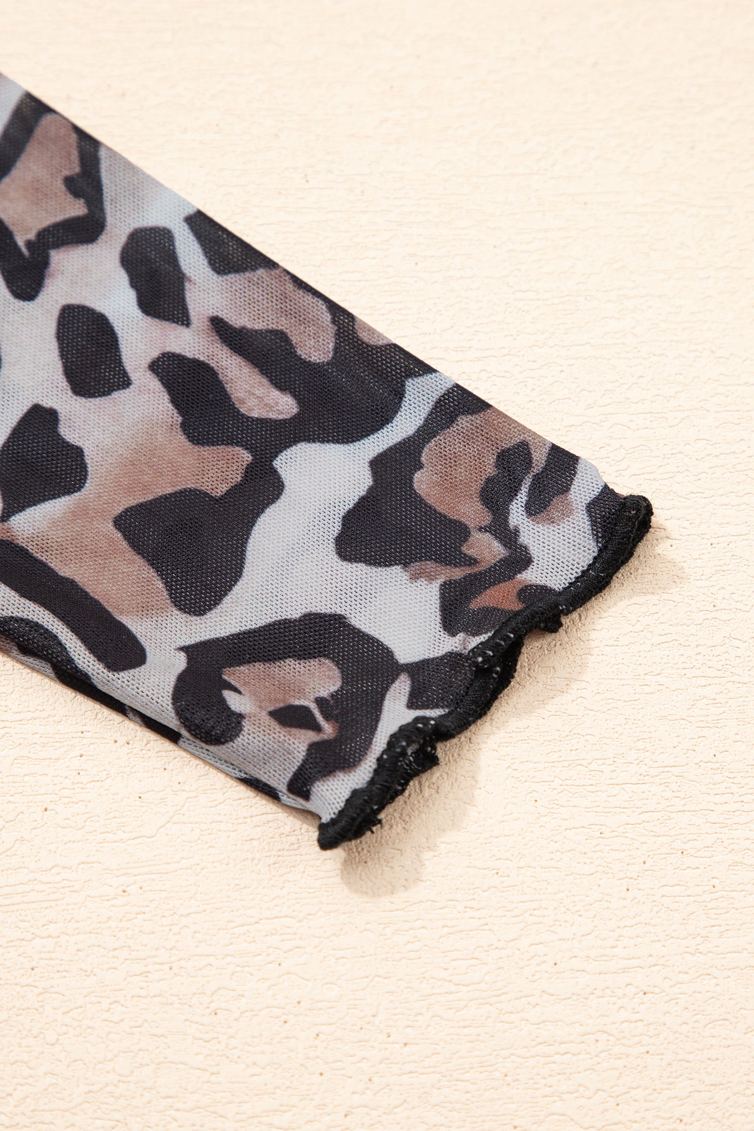 Brown Leopard Mock Neck Mesh Long Sleeve Top-Tops/Long Sleeve Tops-[Adult]-[Female]-2022 Online Blue Zone Planet