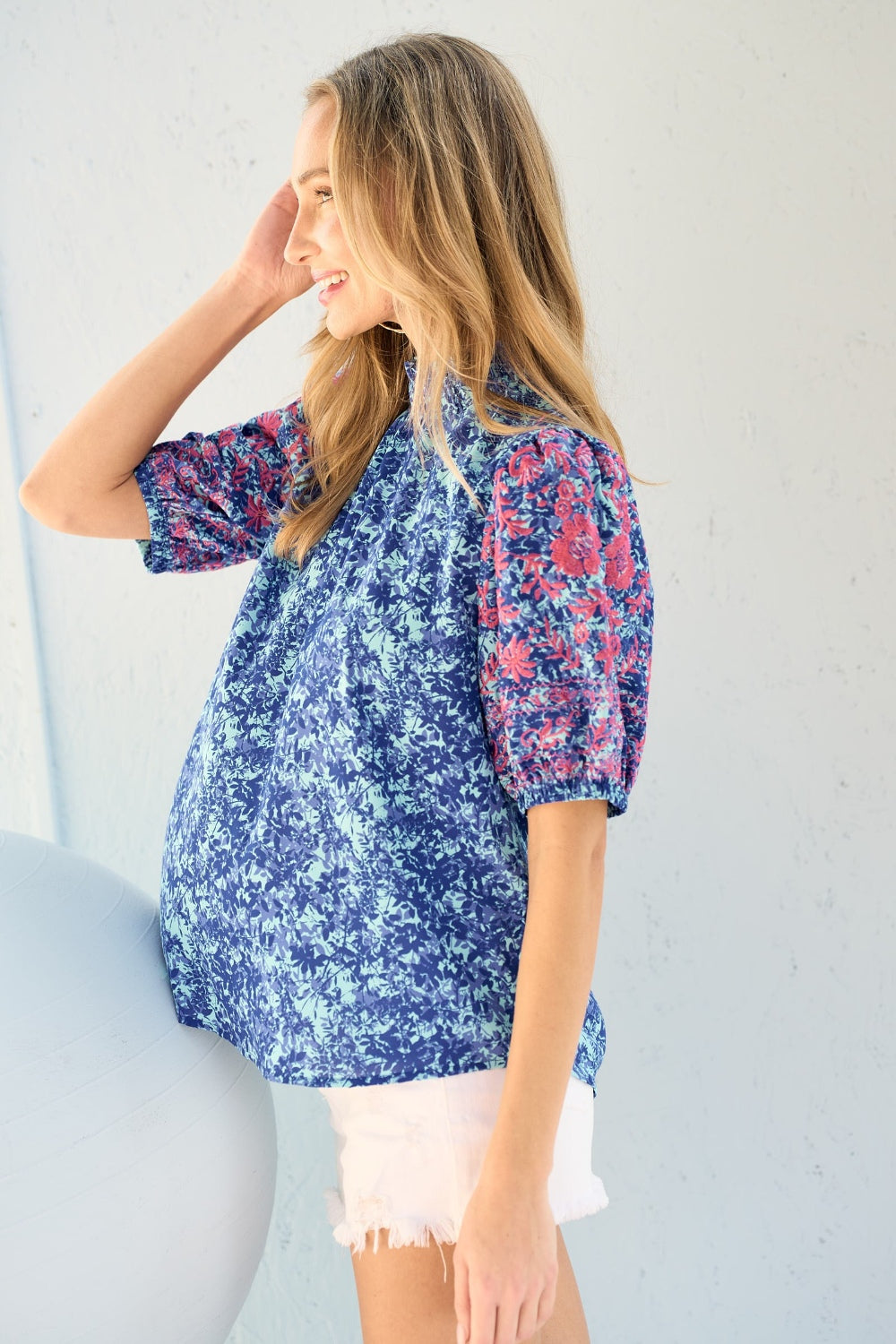 Hailey & Co Embroidered Puff Sleeve Printed Blouse-TOPS / DRESSES-[Adult]-[Female]-2022 Online Blue Zone Planet