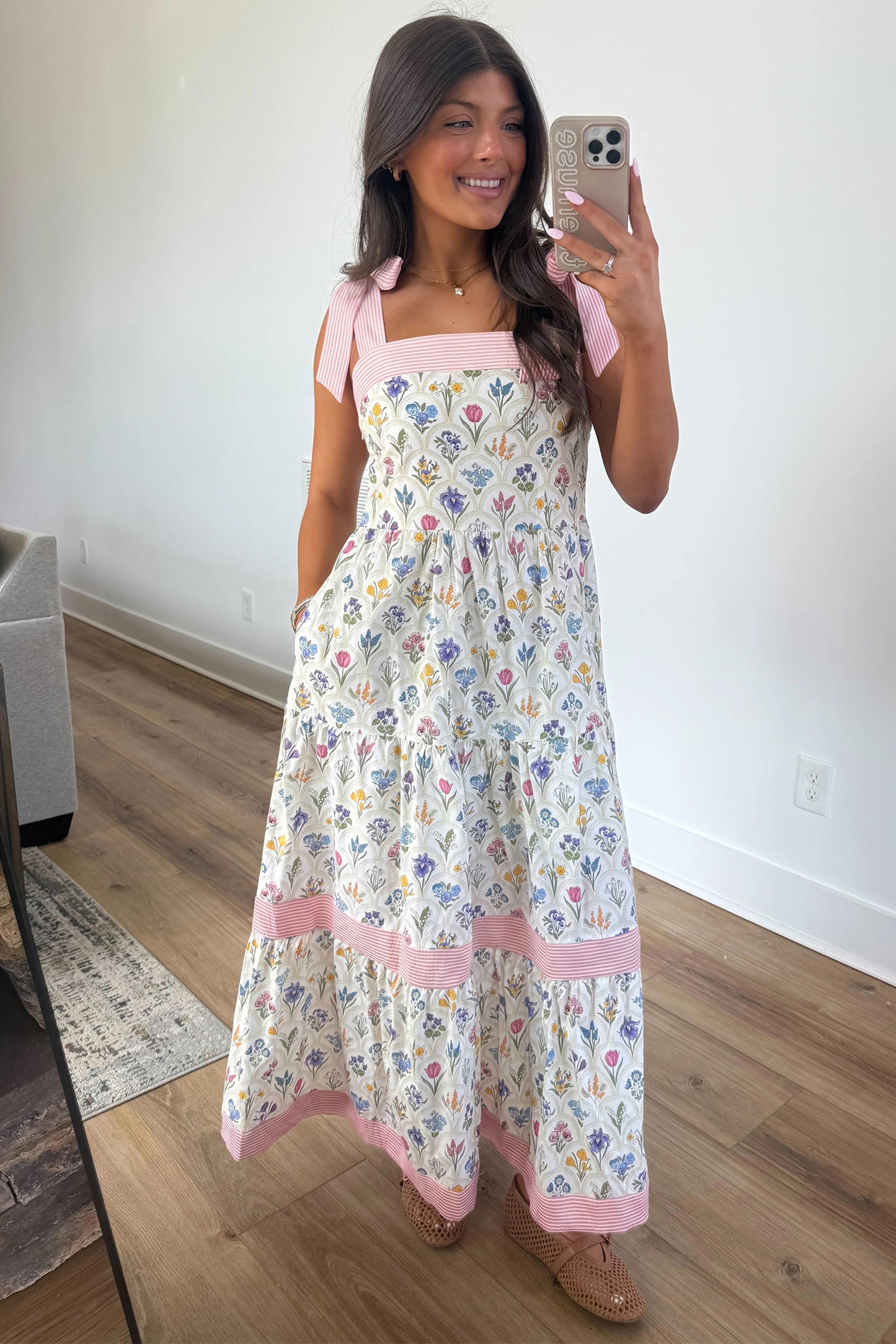 Multicolour Floral Print Striped Detail Knot Straps Maxi Dress-Dresses/Floral Dresses-[Adult]-[Female]-2022 Online Blue Zone Planet