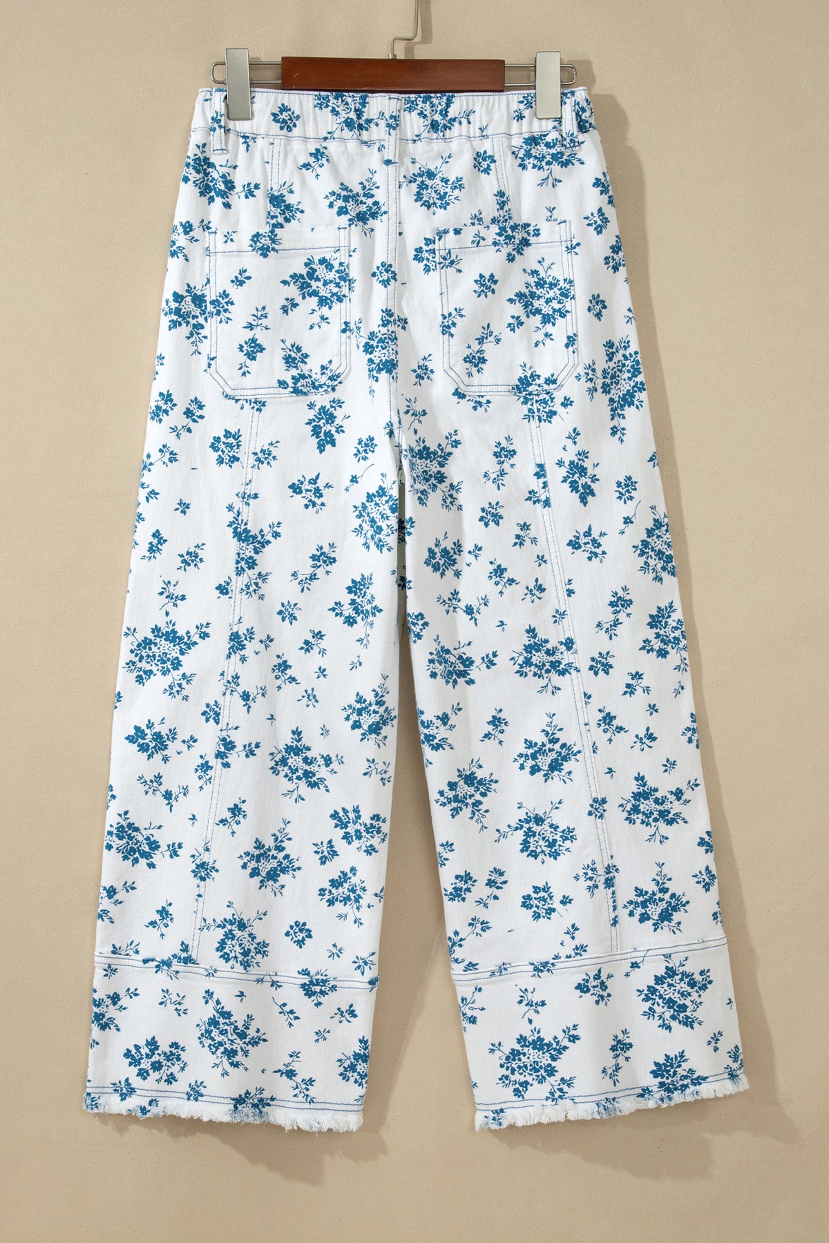 Sky Blue Floral Print Tie Waist Straight Leg Jeans-Bottoms/Jeans-[Adult]-[Female]-2022 Online Blue Zone Planet