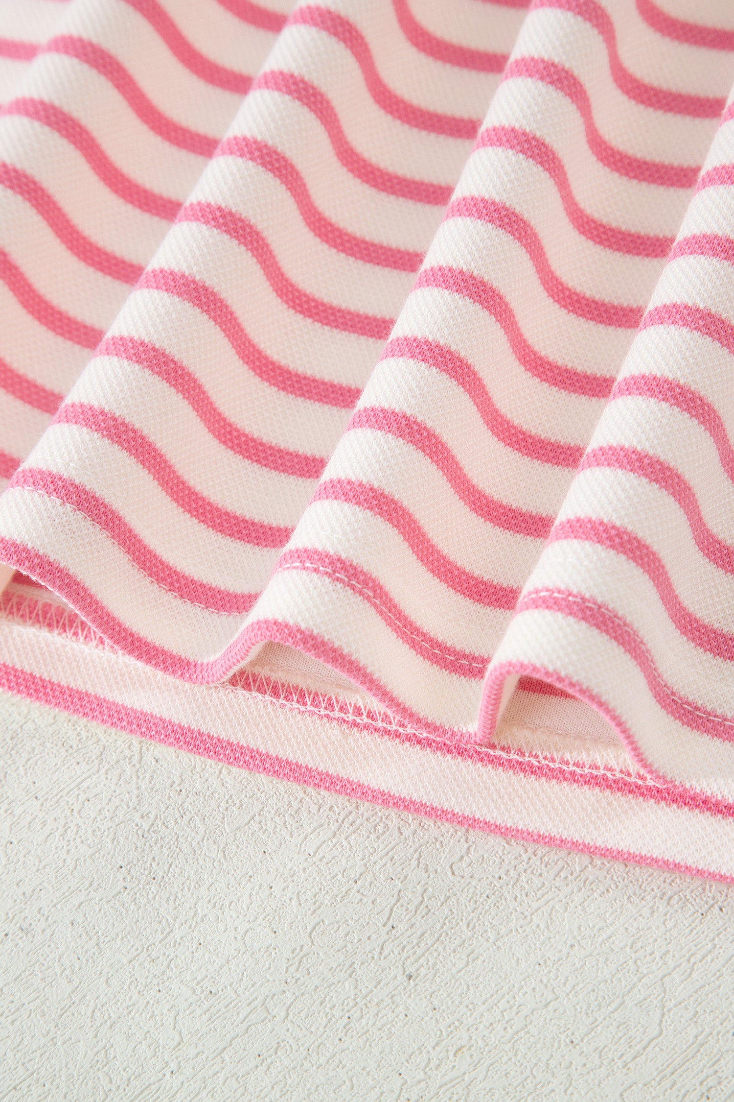 Pink Stripe Color Block Patchwork Polo Tee Drawstring Elastic Waist 2pcs Skort Set-Two Piece Sets/Two Piece Dresses-[Adult]-[Female]-2022 Online Blue Zone Planet