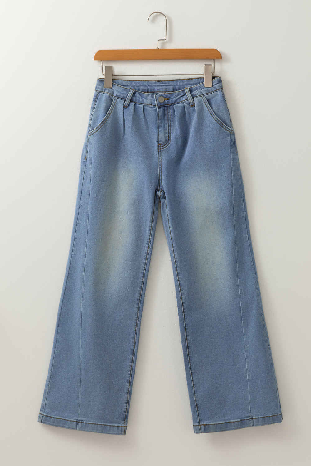 Ashleigh Blue Washed Pleated Detail Wide Leg Jeans-Bottoms/Jeans-[Adult]-[Female]-2022 Online Blue Zone Planet