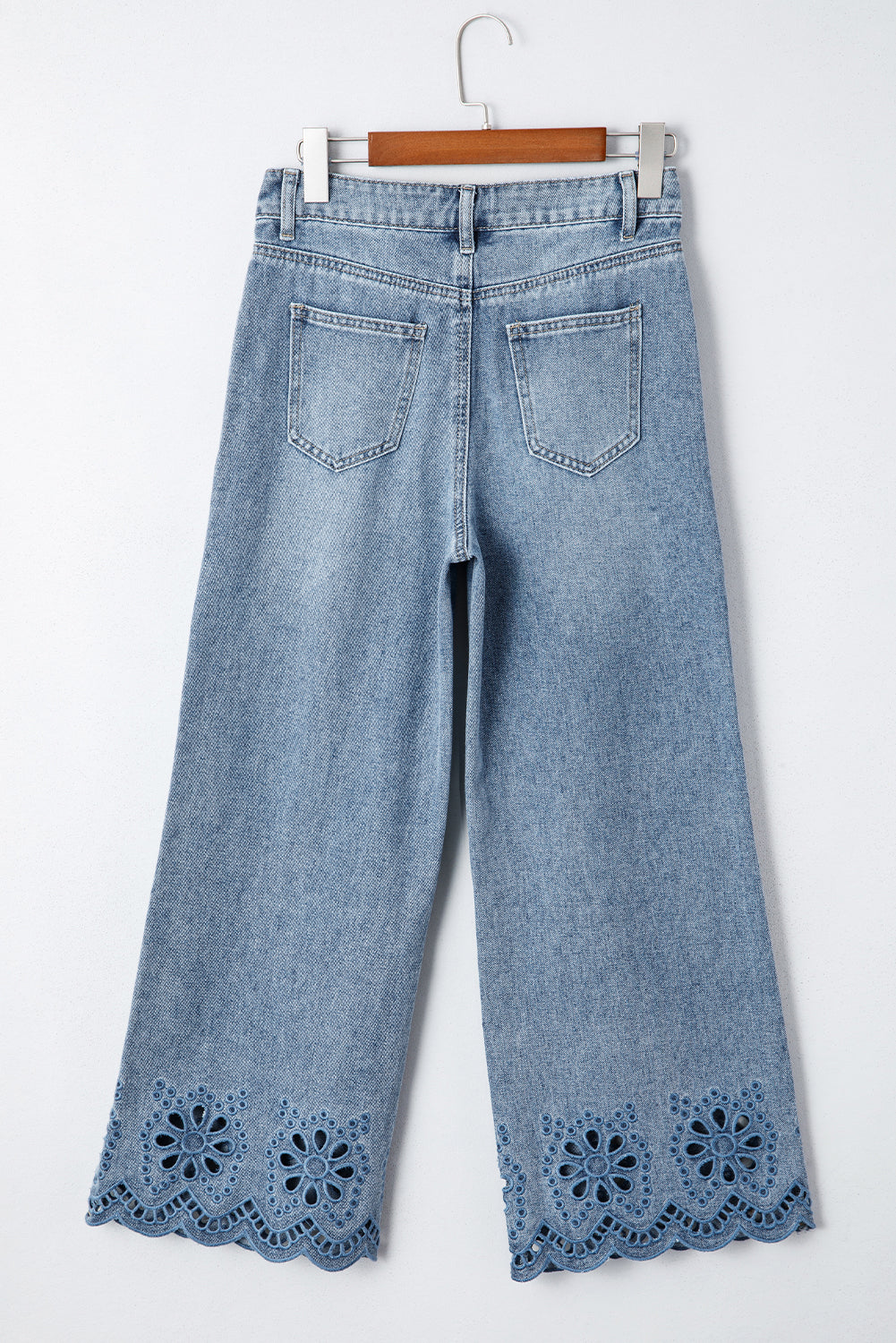 Dusk Blue Embroidered Cropped Wide Leg High Waist Jeans-Bottoms/Jeans-[Adult]-[Female]-2022 Online Blue Zone Planet