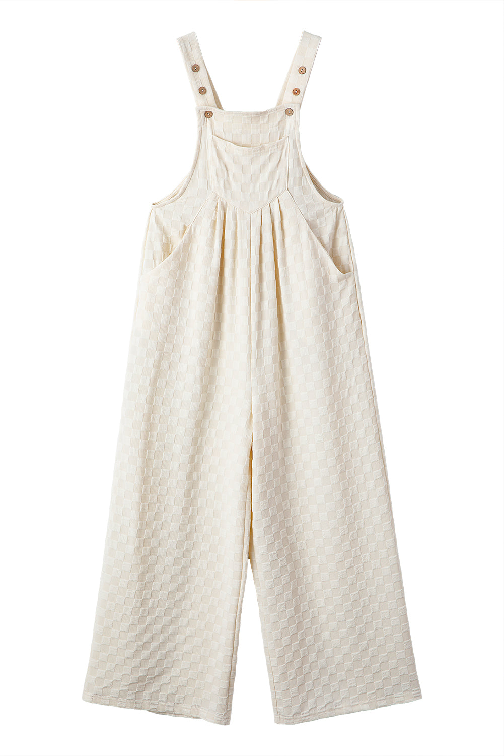 Beige Checkered Pocketed High Waist Wide Leg Overall-Bottoms/Jumpsuits & Rompers-[Adult]-[Female]-2022 Online Blue Zone Planet