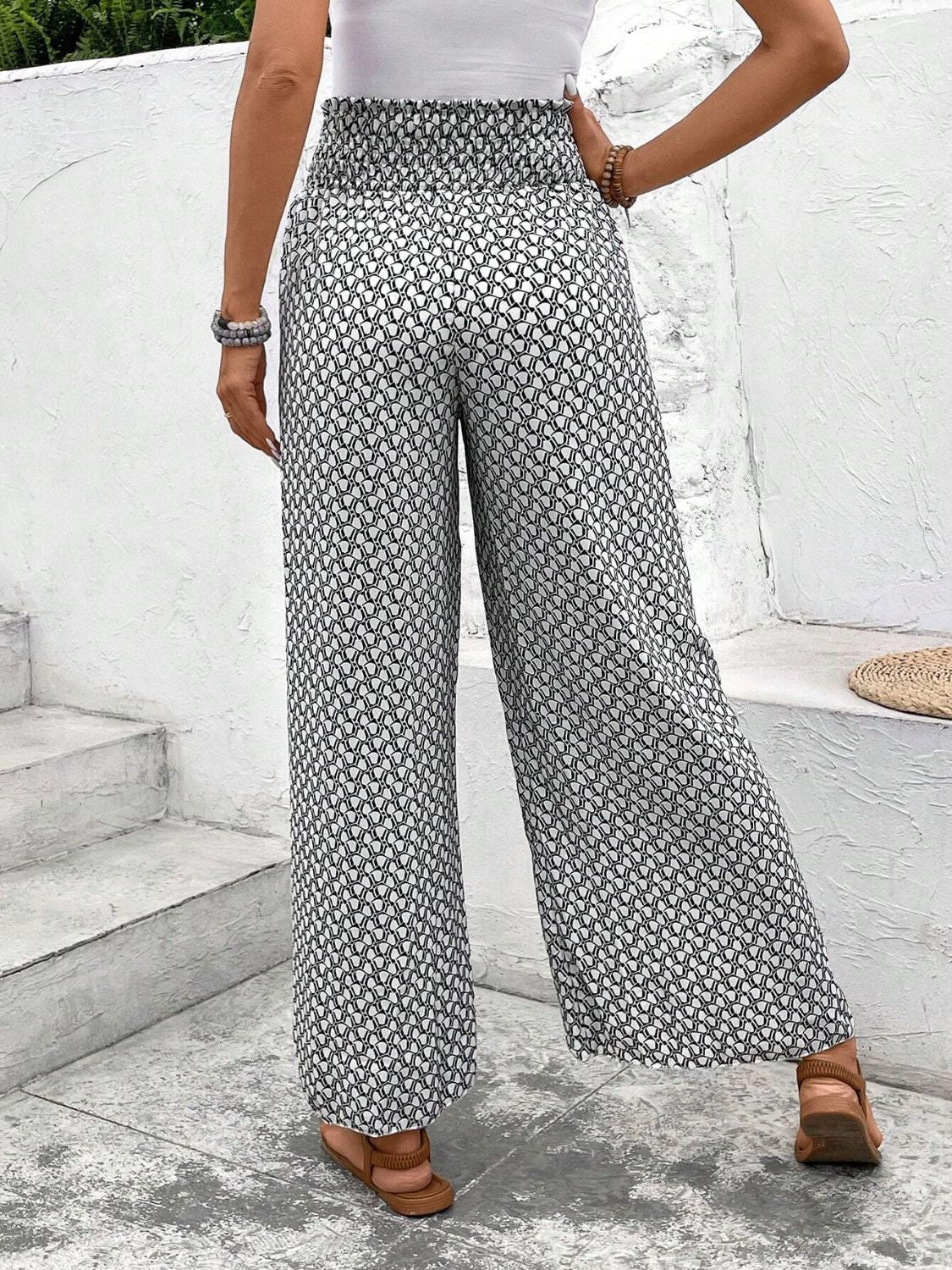 Blue Zone Planet | Tied Printed Wide Leg Pants-BOTTOMS SIZES SMALL MEDIUM LARGE-[Adult]-[Female]-2022 Online Blue Zone Planet