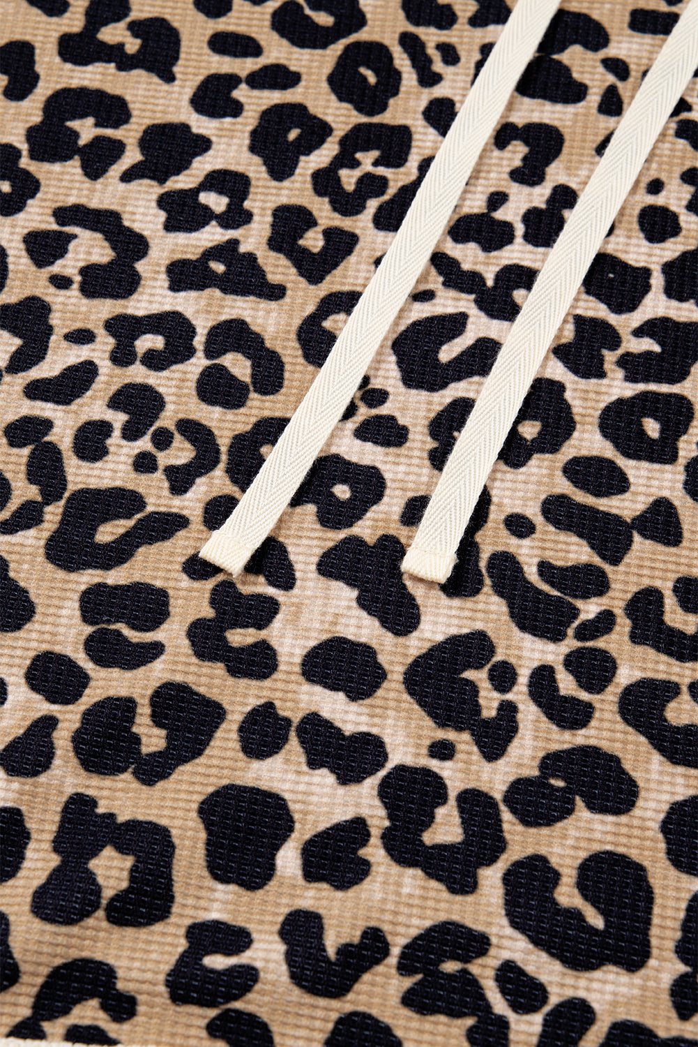 Leopard Print Waffle Contrast Kangaroo Pocket Hooded Sweatshirt-Tops / Dresses-[Adult]-[Female]-2022 Online Blue Zone Planet