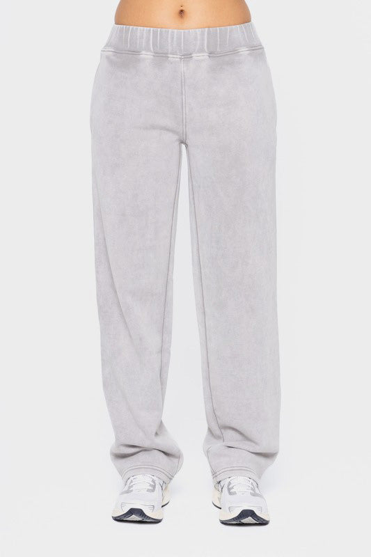 Mono B Elastic Waist Fleece Pants with Pockets-BOTTOMS SIZES SMALL MEDIUM LARGE-[Adult]-[Female]-Light Gray-S-2022 Online Blue Zone Planet
