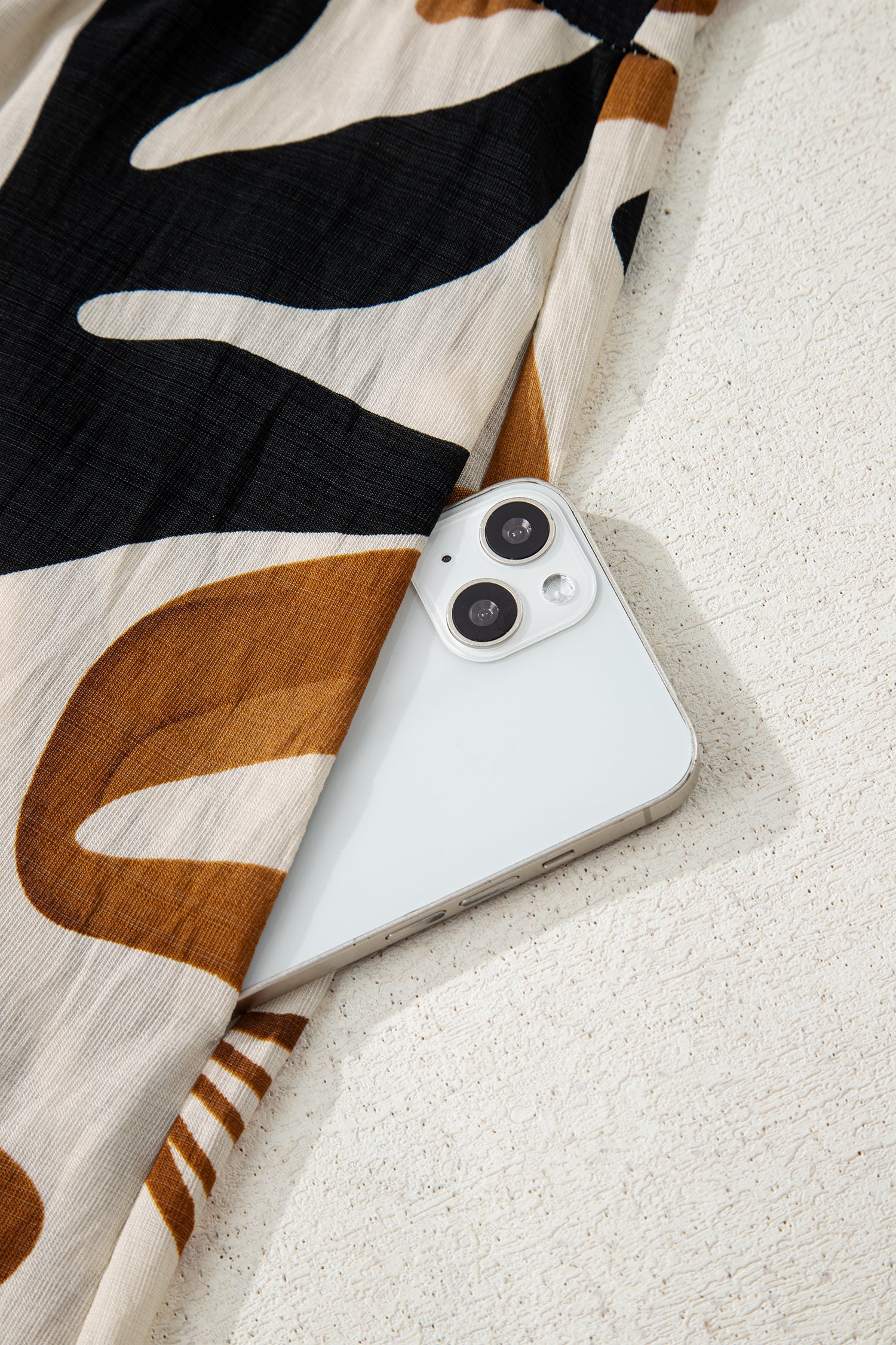 White Plus Size Abstract Print Contrast Collar Split Neck Shift Long Dress-TOPS / DRESSES-[Adult]-[Female]-2022 Online Blue Zone Planet