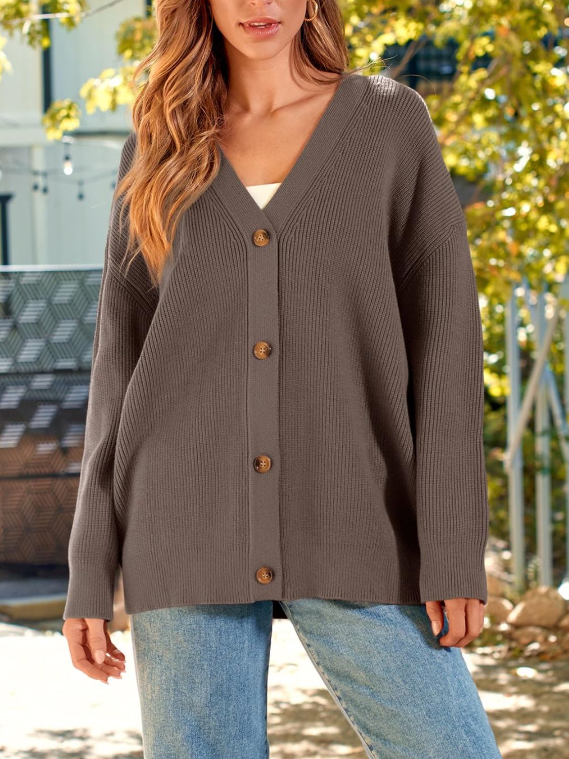 Button Down Long Sleeve Cardigan-TOPS / DRESSES-[Adult]-[Female]-Coffee Brown-S-2022 Online Blue Zone Planet