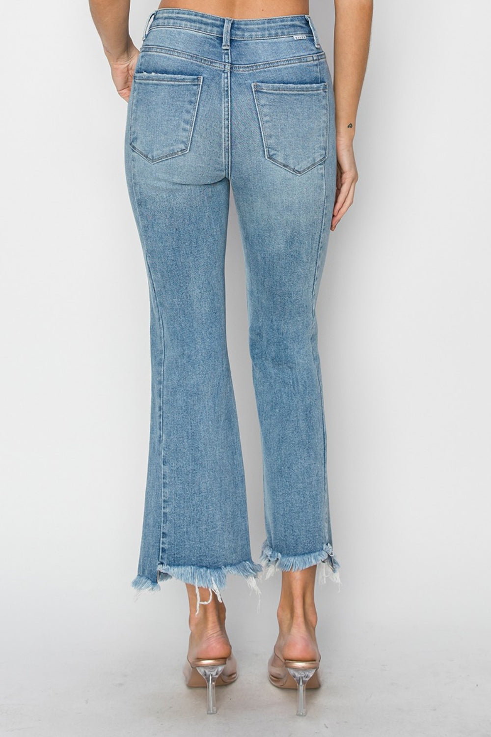 RISEN Full Size High Rise Frayed Hem Flare Jeans-BOTTOMS SIZES SMALL MEDIUM LARGE-[Adult]-[Female]-2022 Online Blue Zone Planet